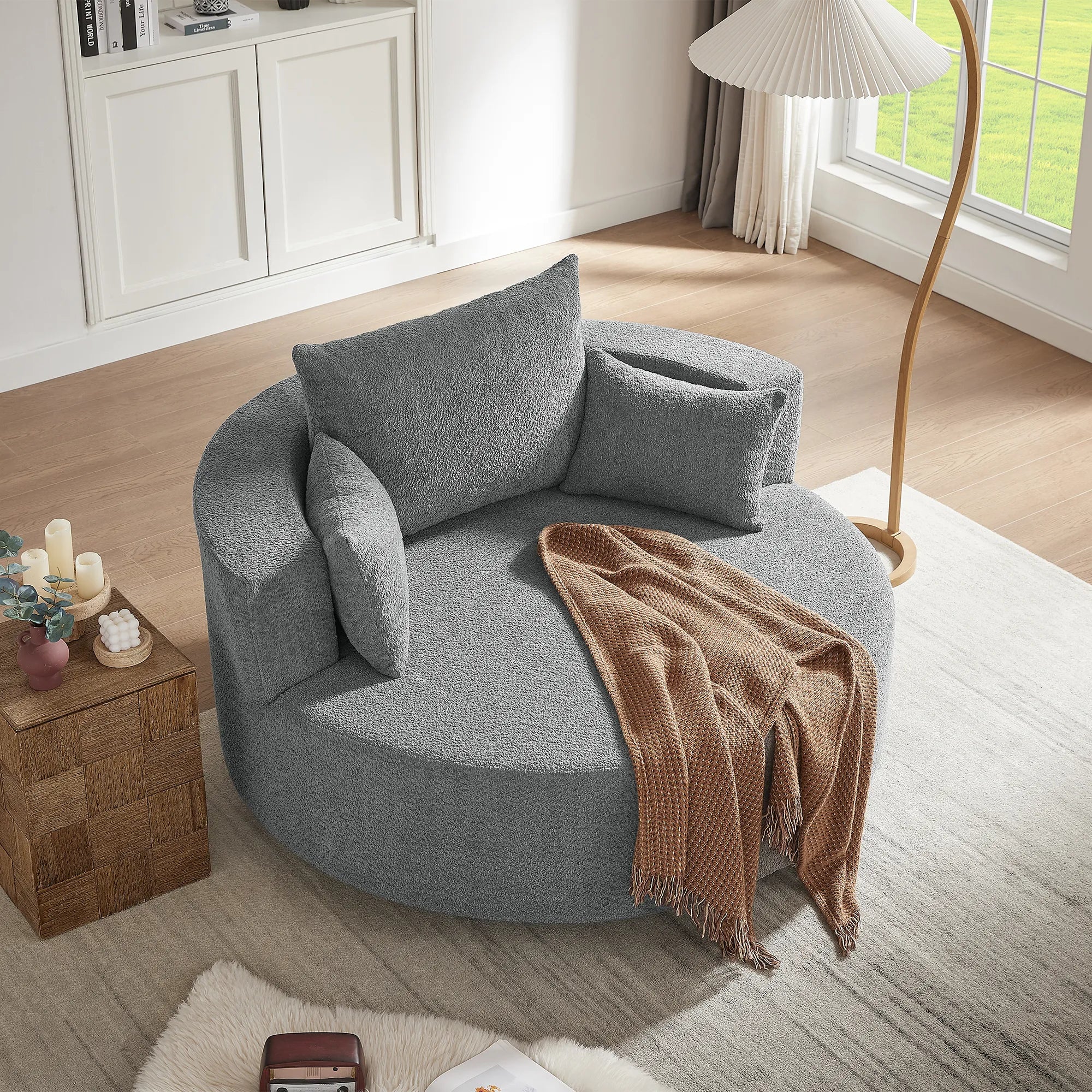360° Swivel Barrel Accent Chair With Throw Pillows