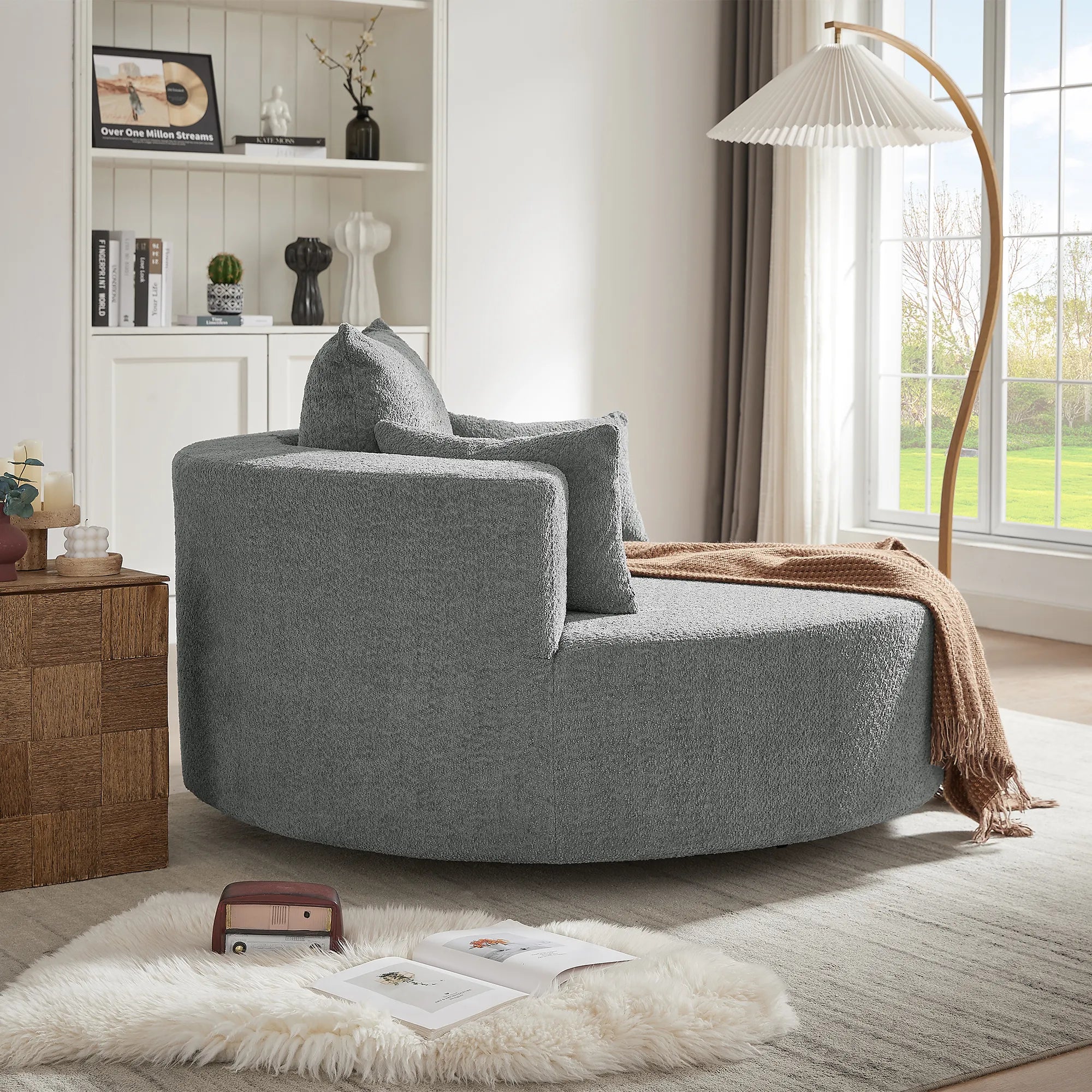 360° Swivel Barrel Accent Chair With Throw Pillows