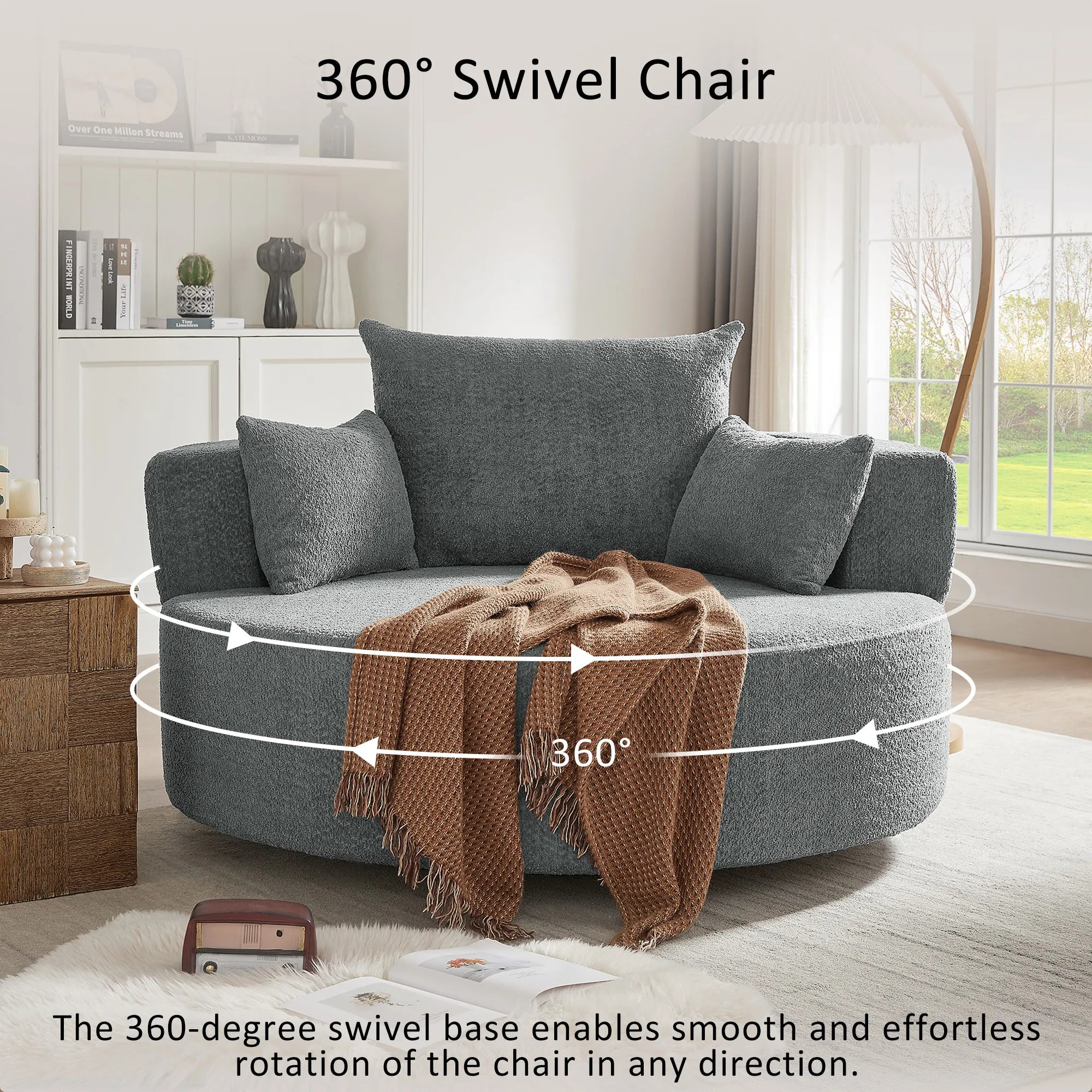360° Swivel Barrel Accent Chair With Throw Pillows