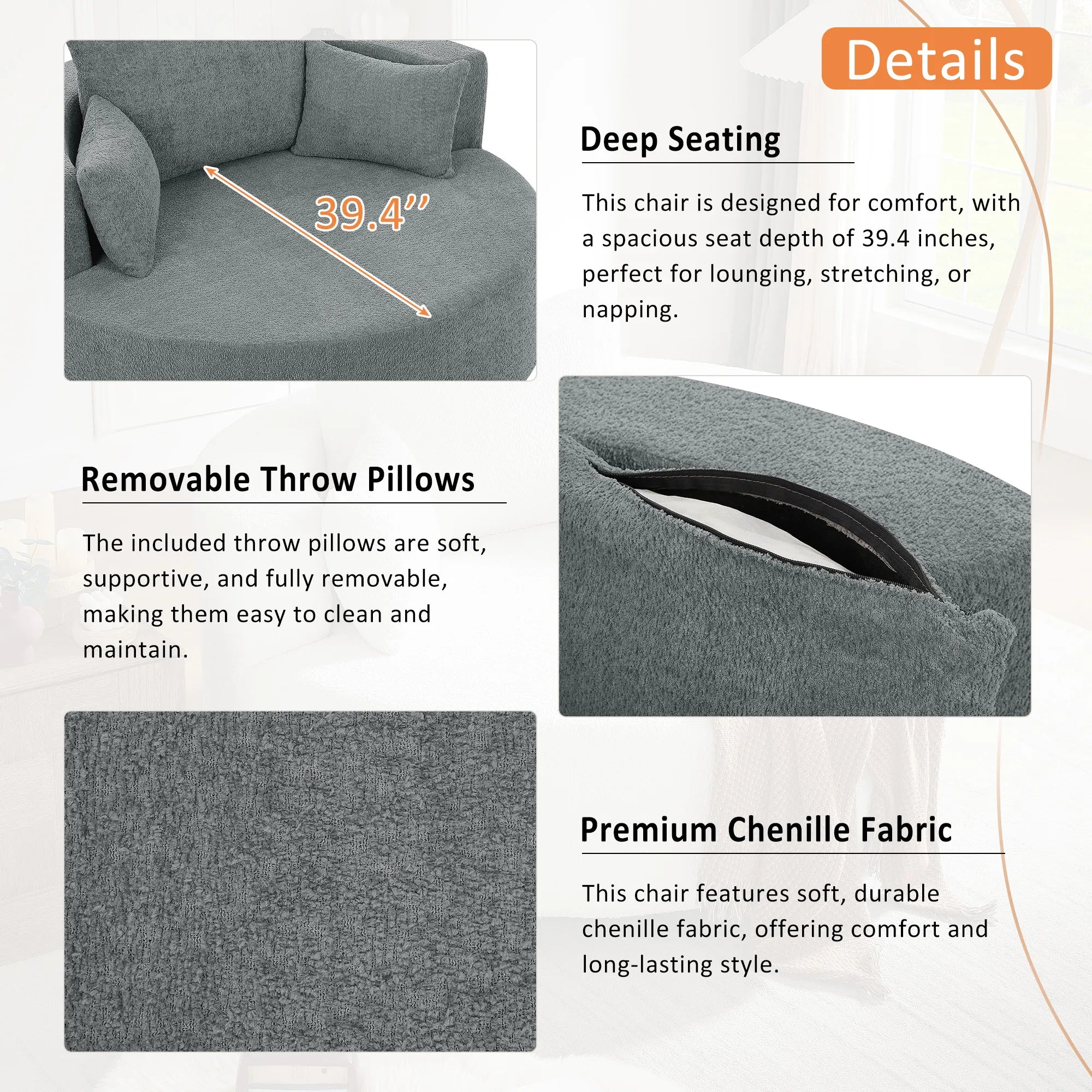 360° Swivel Barrel Accent Chair With Throw Pillows