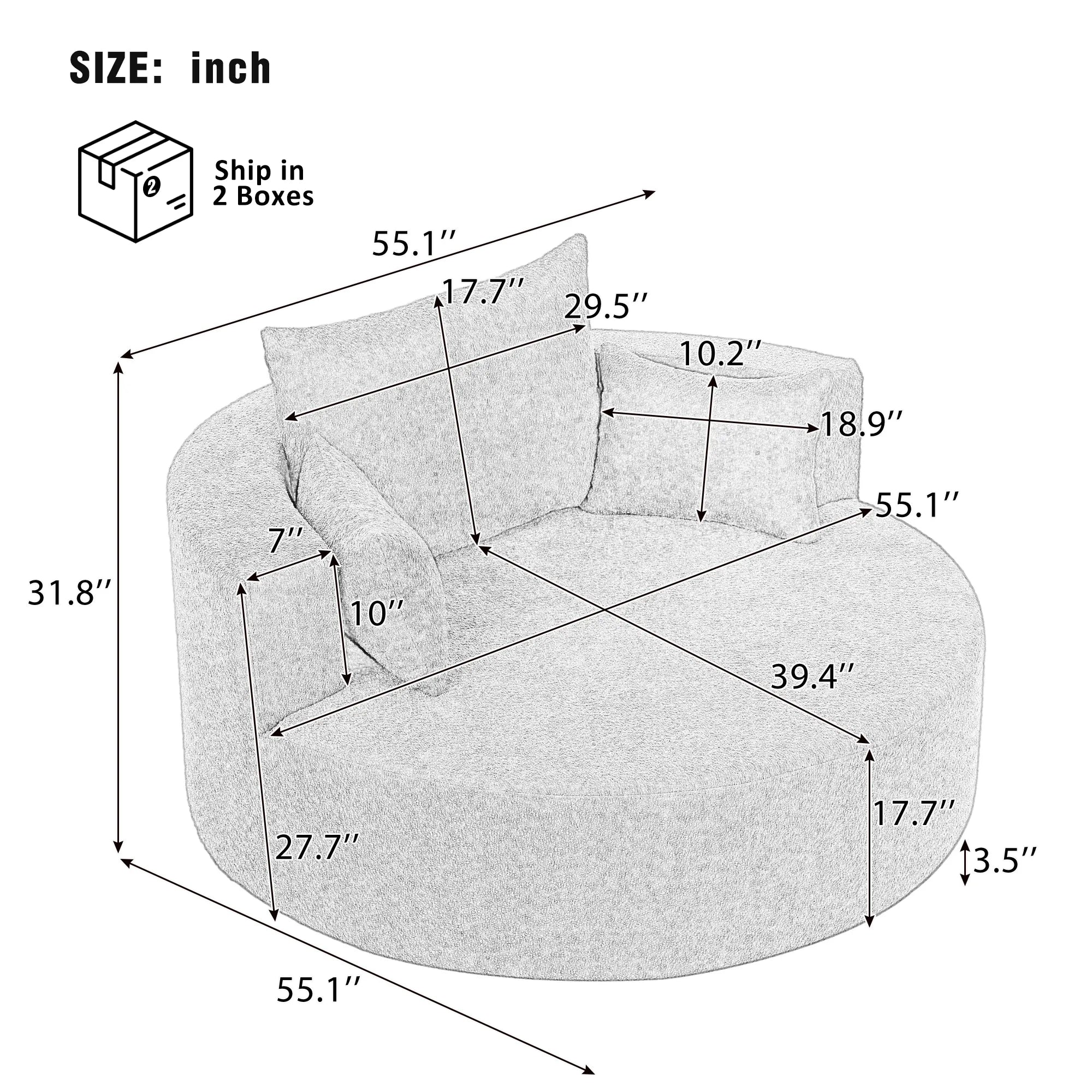 360° Swivel Barrel Accent Chair With Throw Pillows