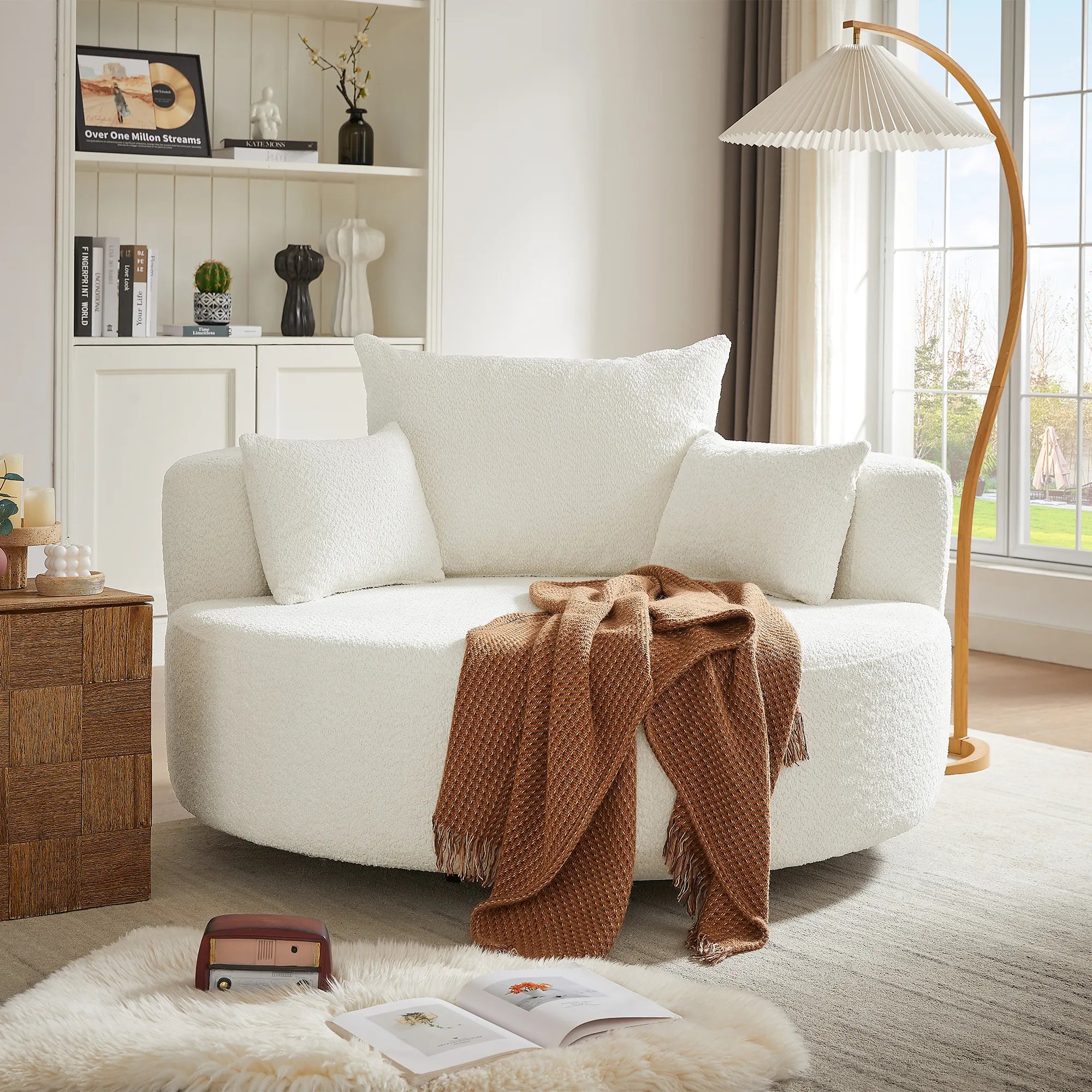 360° Swivel Barrel Accent Chair With Throw Pillows