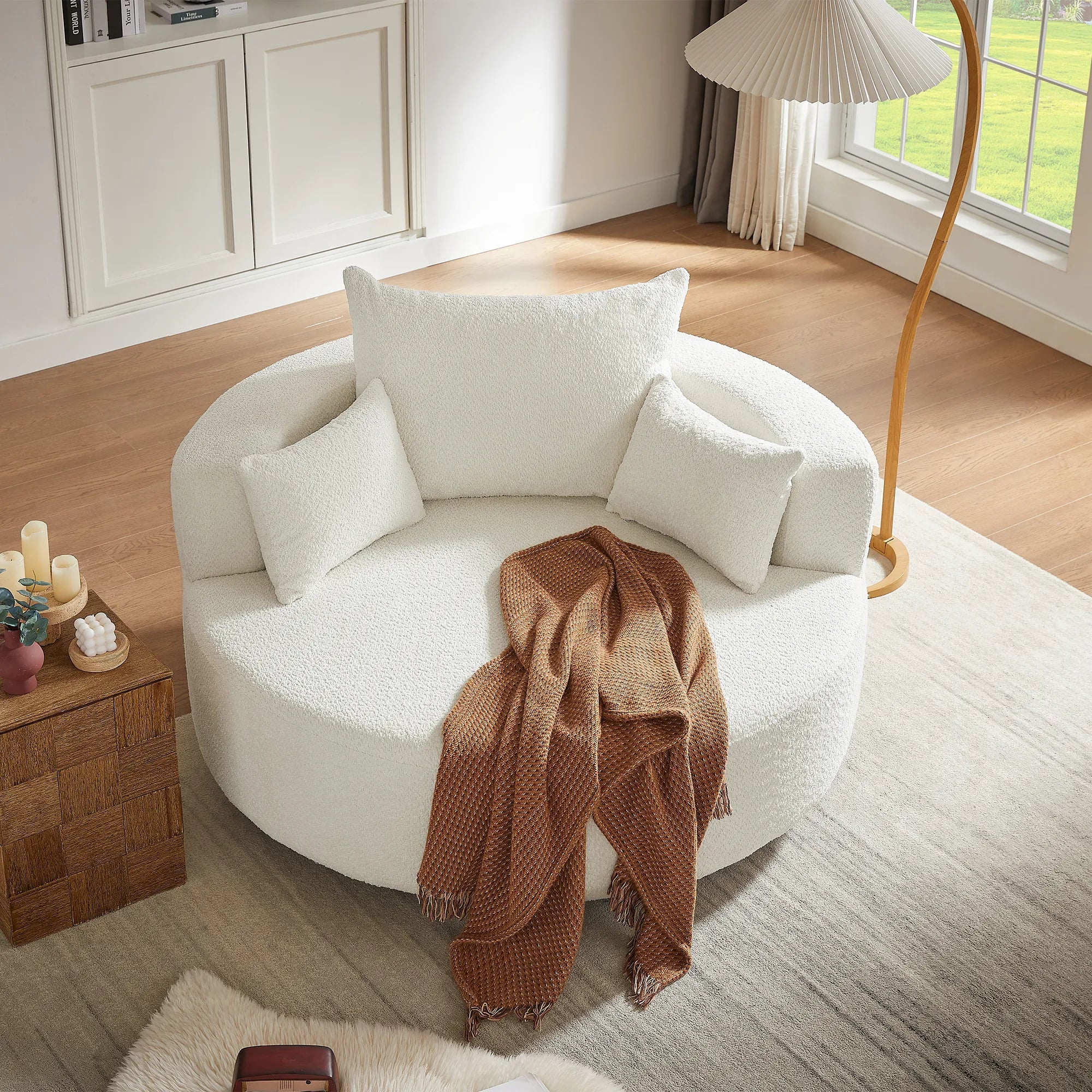 360° Swivel Barrel Accent Chair With Throw Pillows