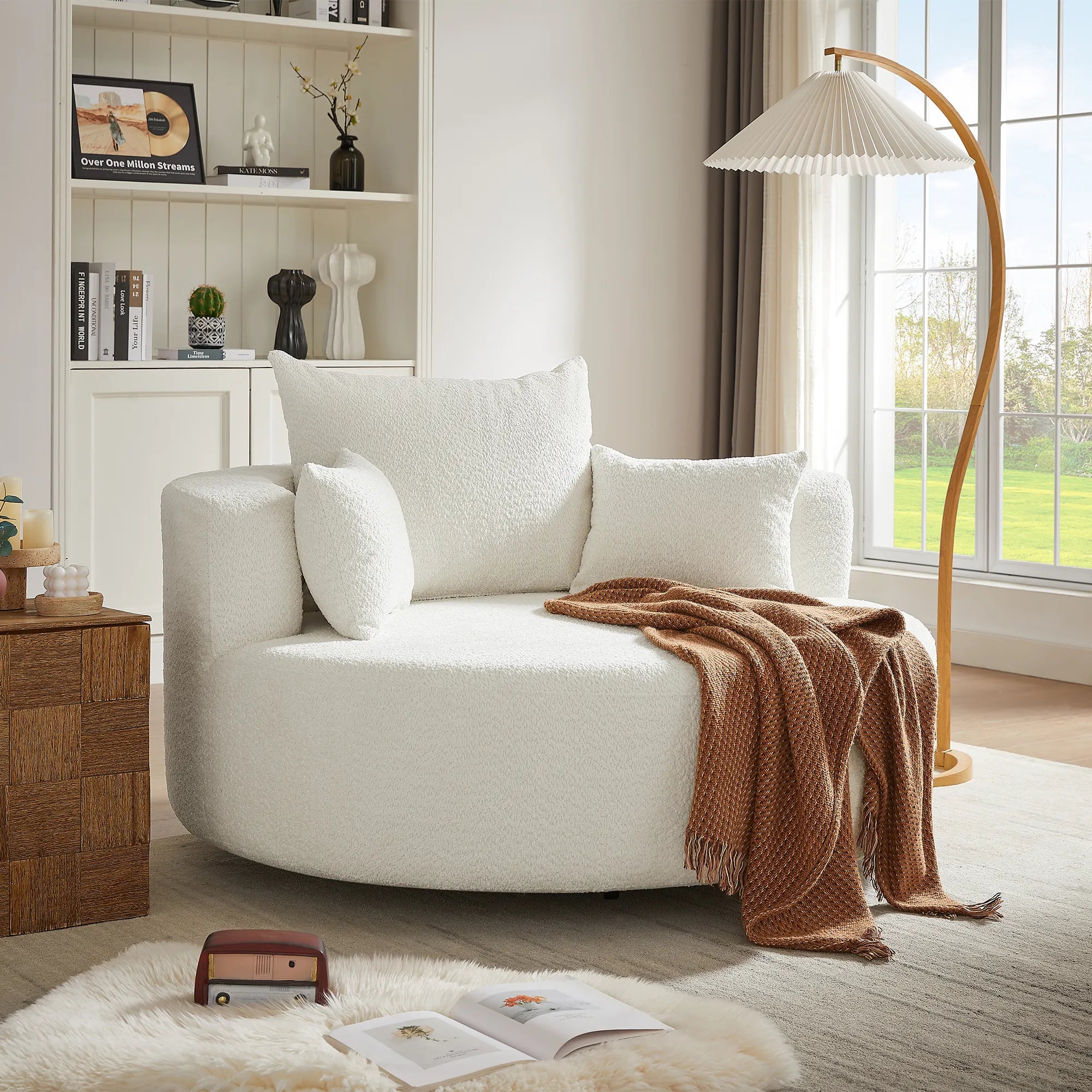 360° Swivel Barrel Accent Chair With Throw Pillows