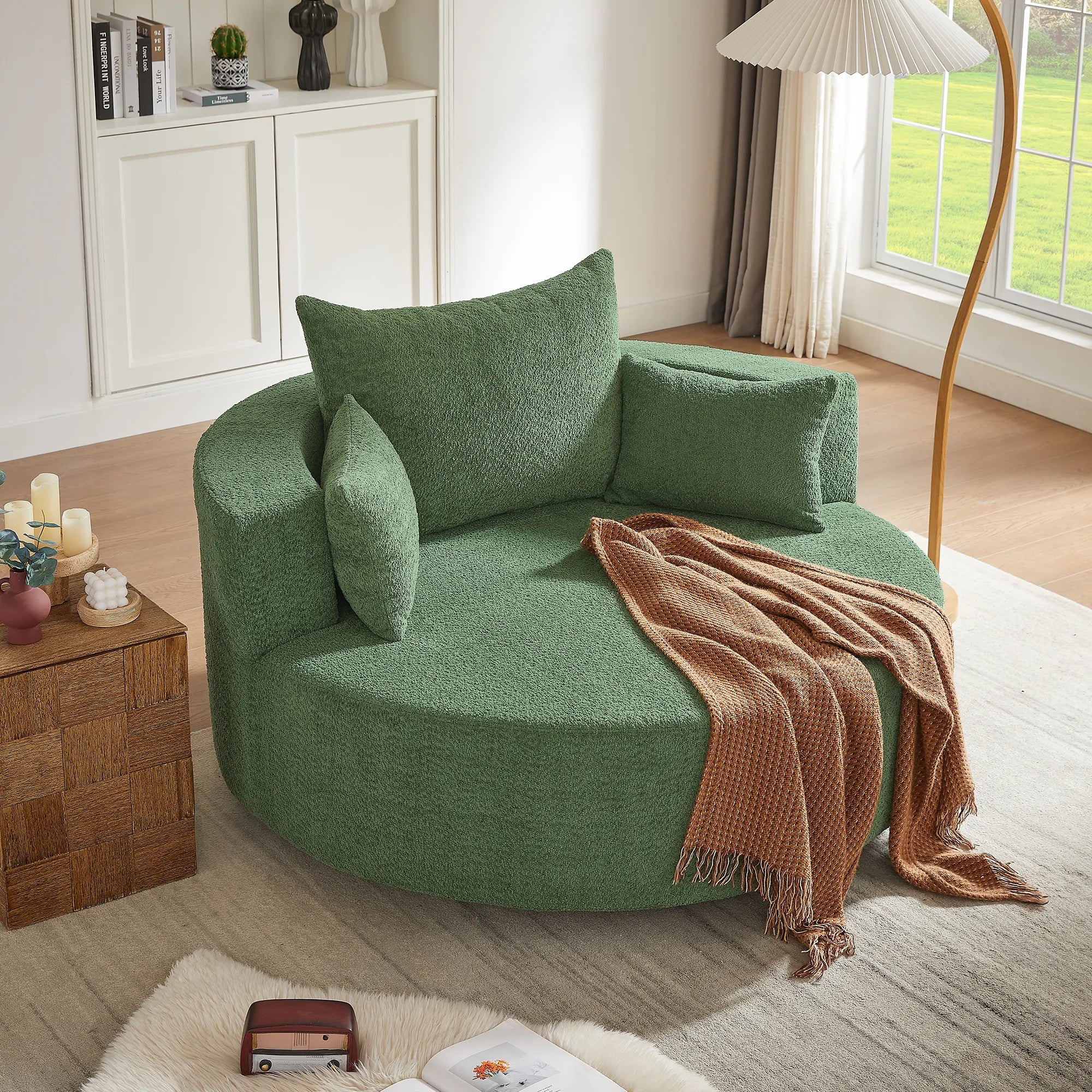 360° Swivel Barrel Accent Chair With Throw Pillows