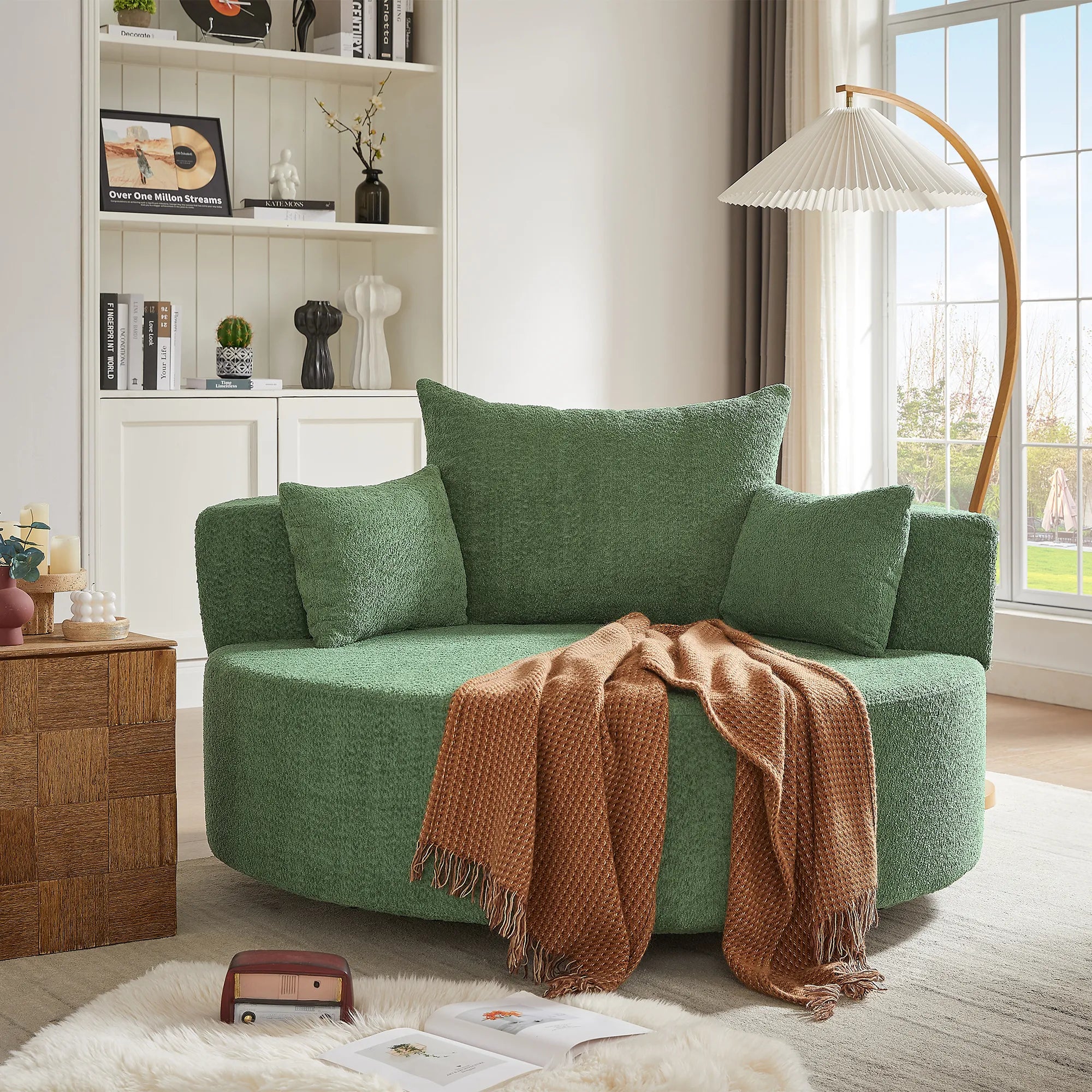 360° Swivel Barrel Accent Chair With Throw Pillows