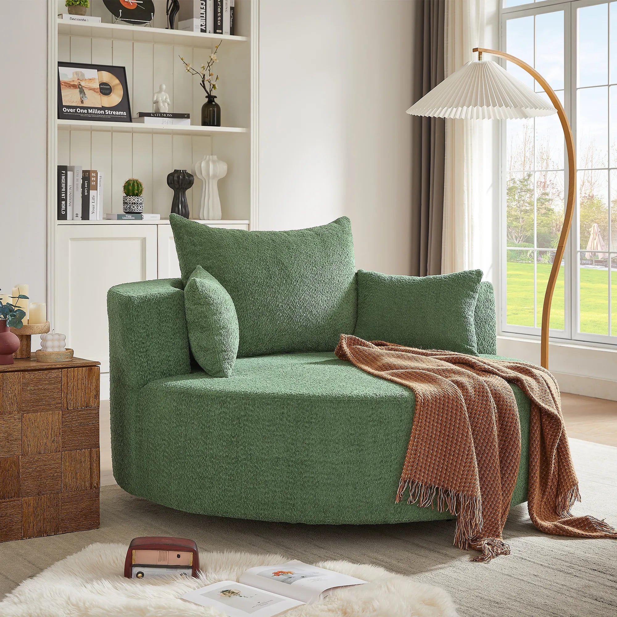 360° Swivel Barrel Accent Chair With Throw Pillows