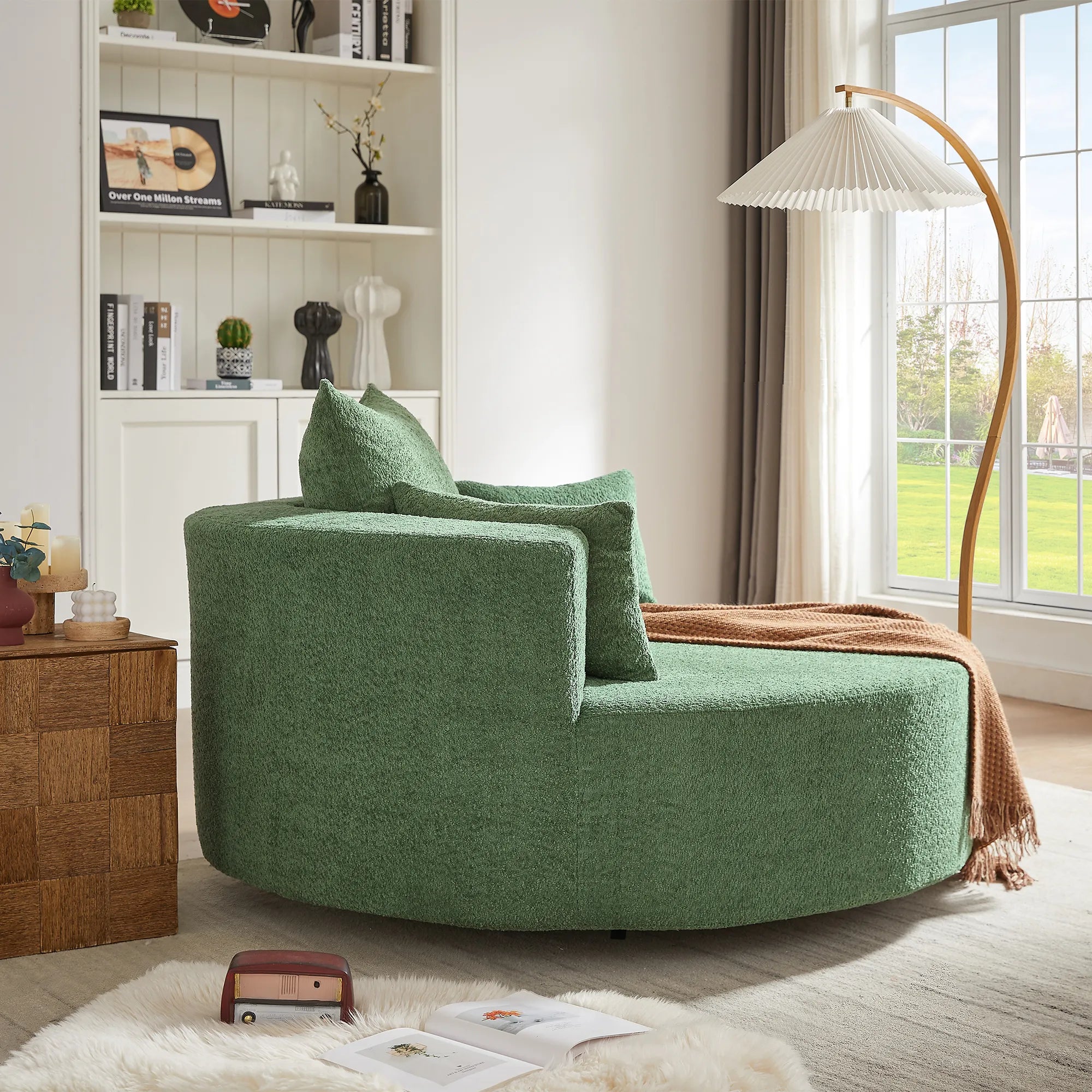360° Swivel Barrel Accent Chair With Throw Pillows