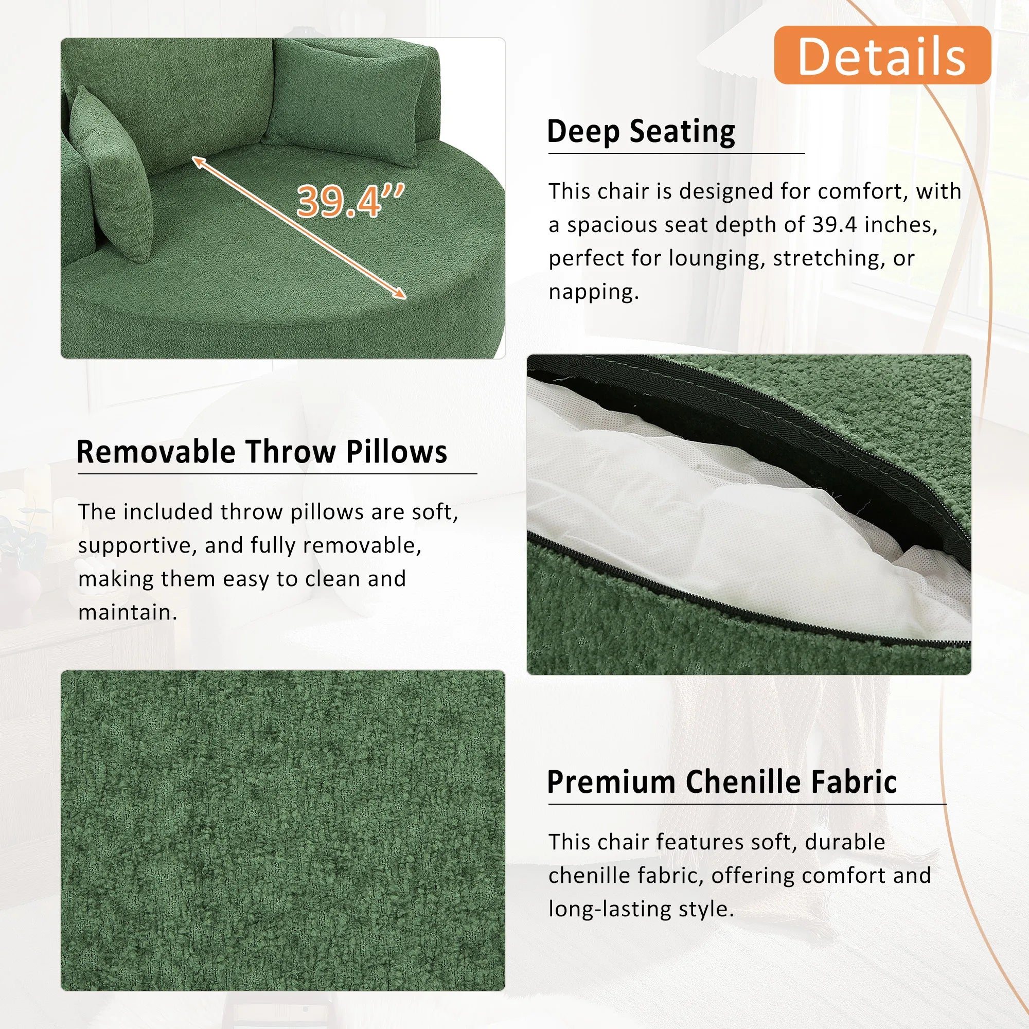360° Swivel Barrel Accent Chair With Throw Pillows