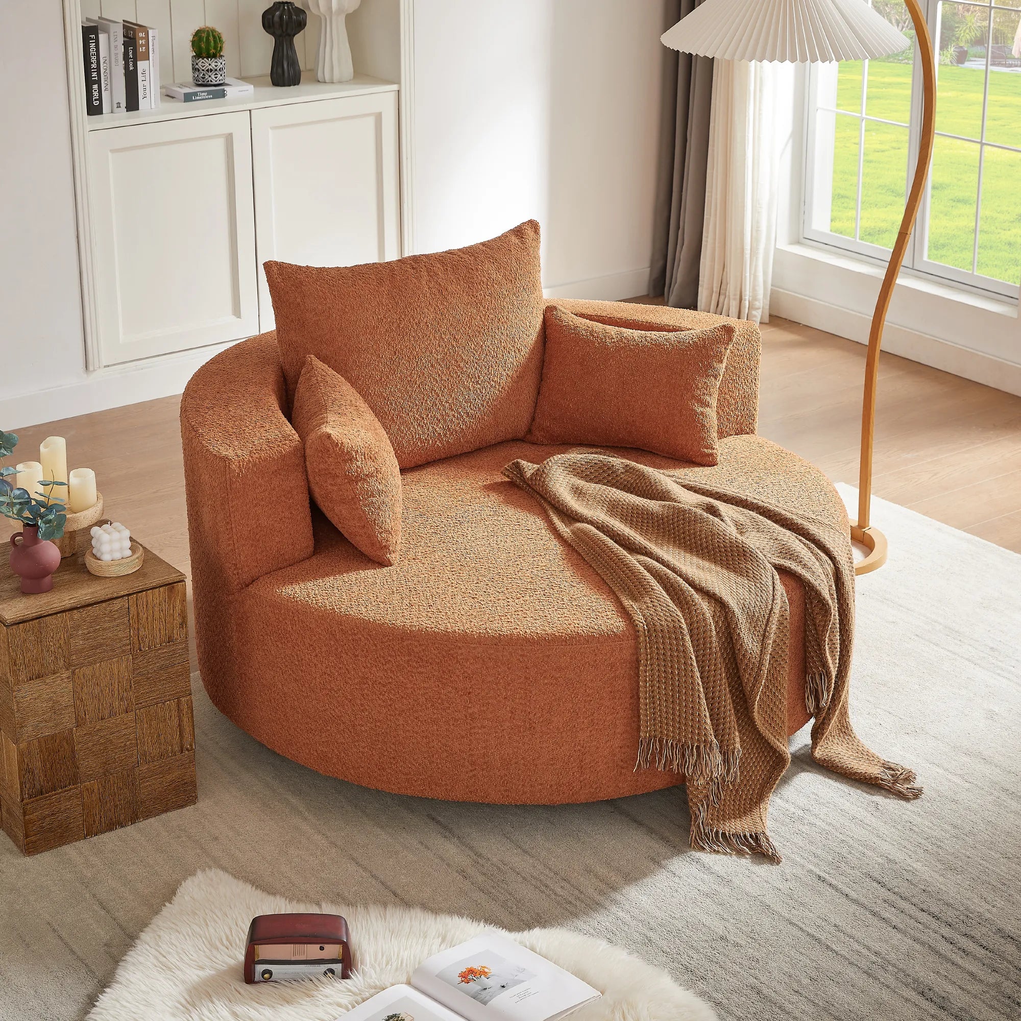 360° Swivel Barrel Accent Chair With Throw Pillows