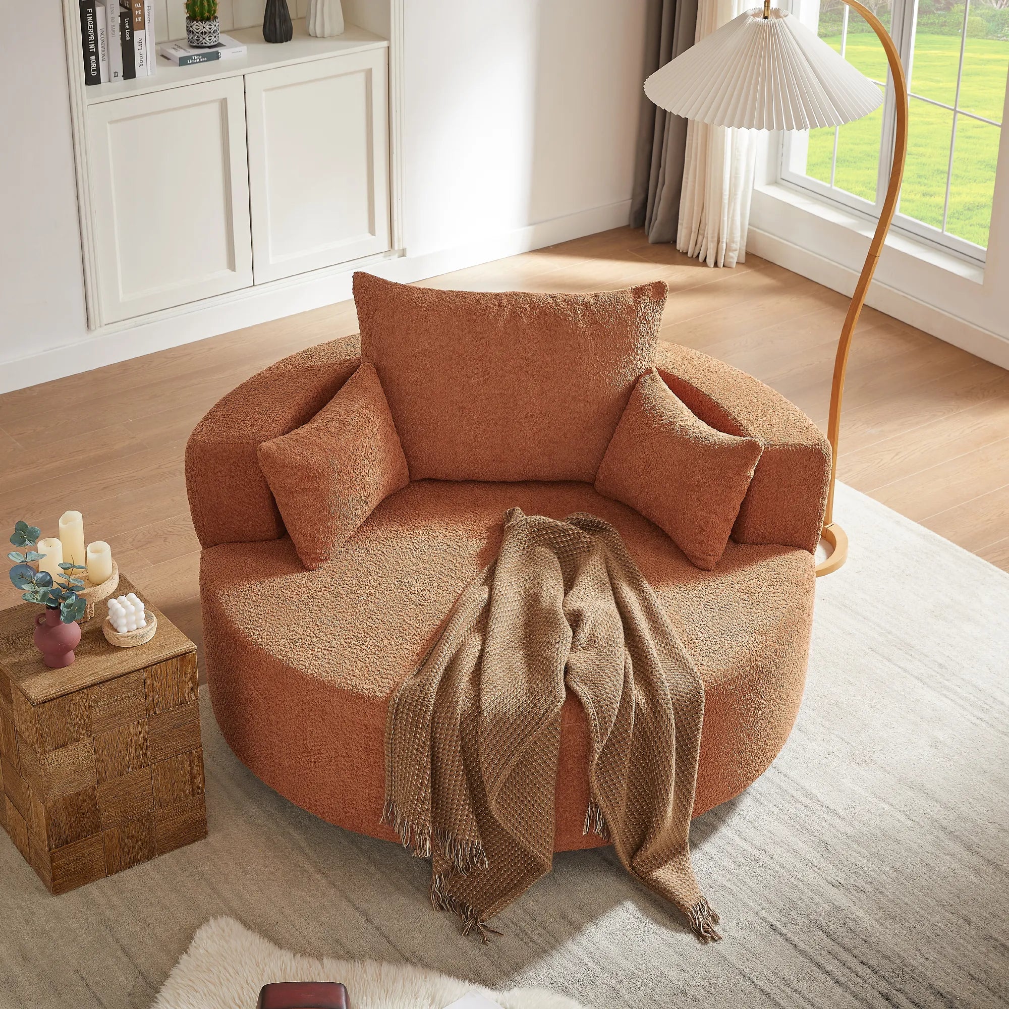 360° Swivel Barrel Accent Chair With Throw Pillows