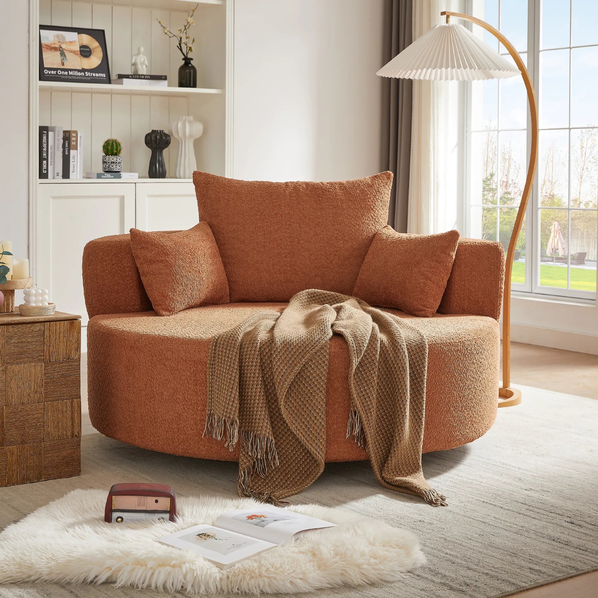360° Swivel Barrel Accent Chair With Throw Pillows