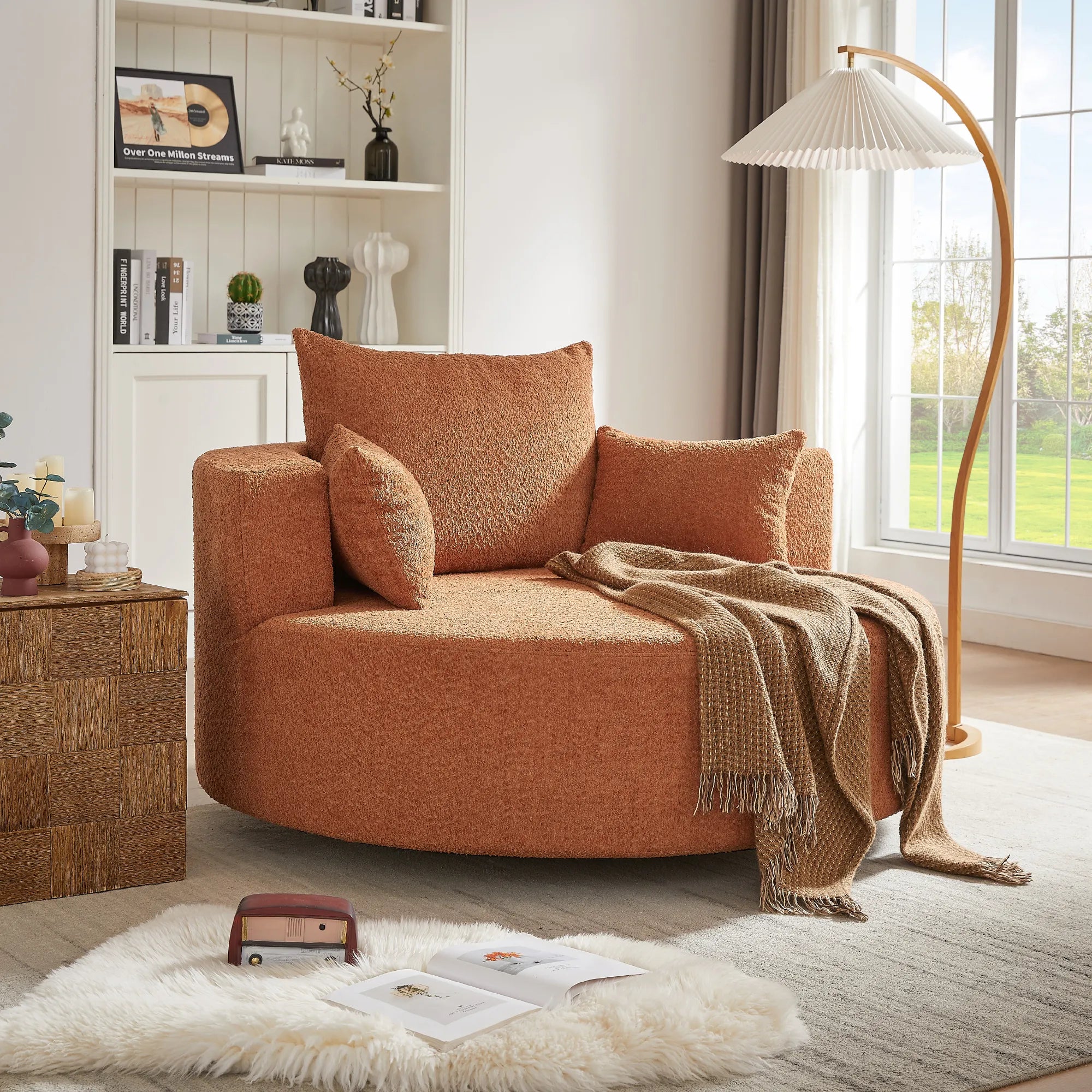 360° Swivel Barrel Accent Chair With Throw Pillows