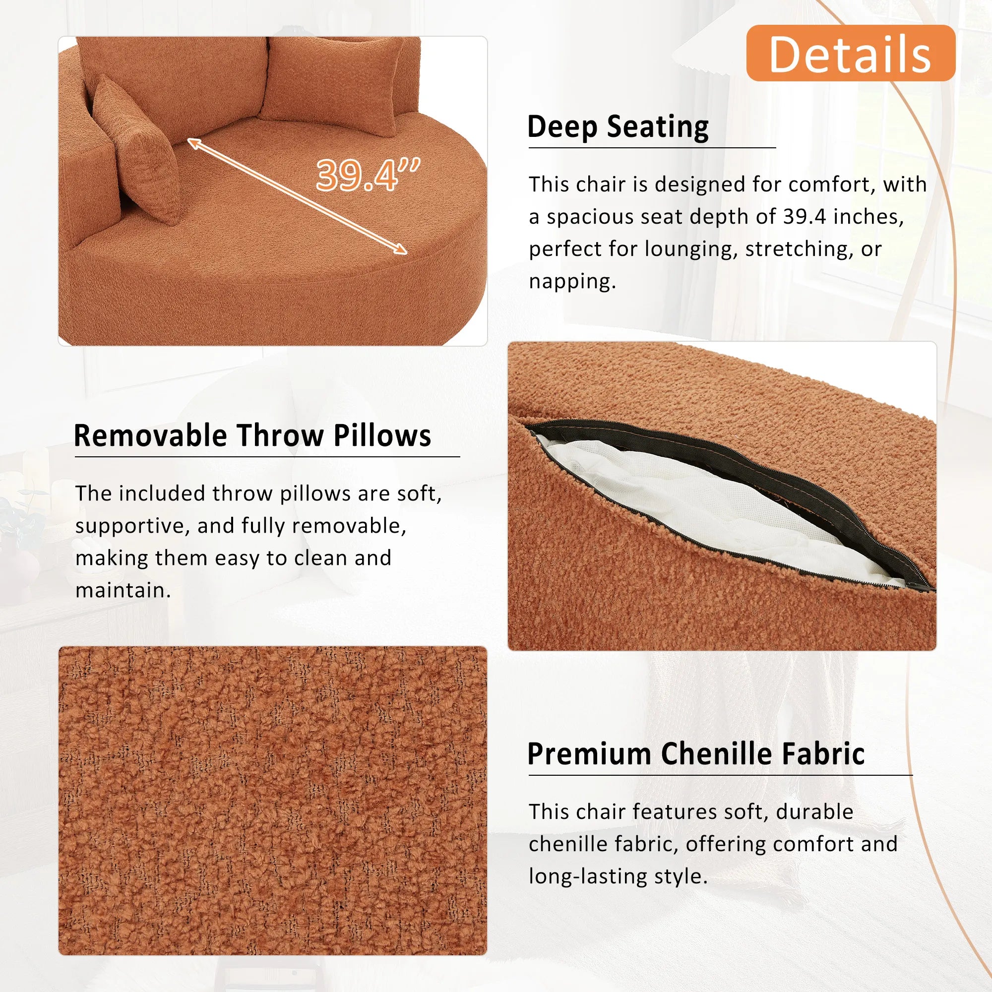 360° Swivel Barrel Accent Chair With Throw Pillows