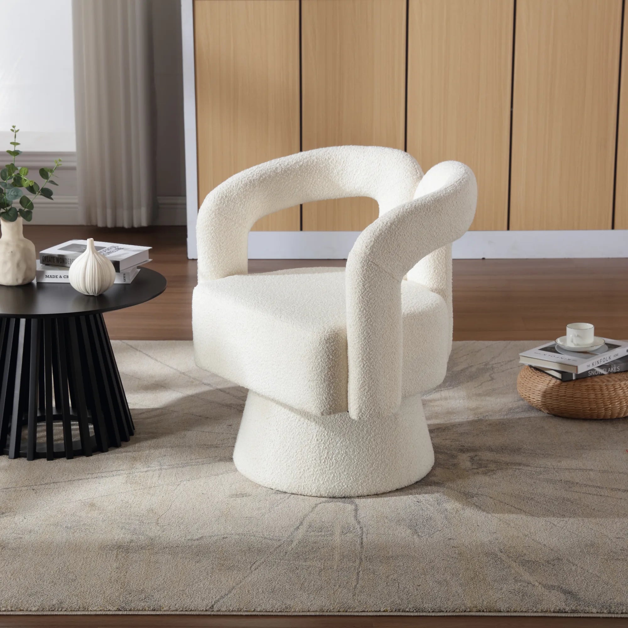 360° Swivel Cuddle Barrel Accent Chair With Fluffy Fabric