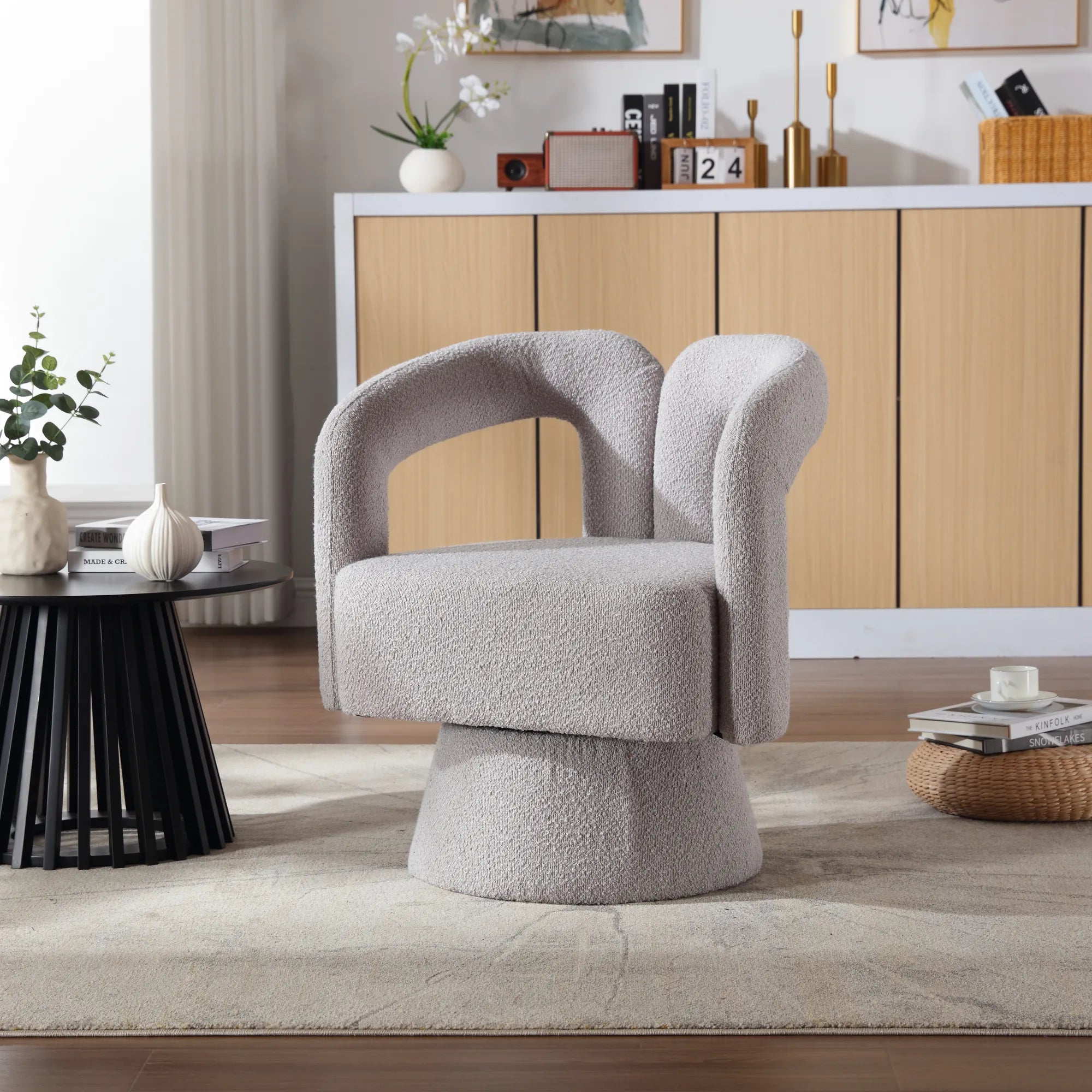 360° Swivel Cuddle Barrel Accent Chair With Fluffy Fabric