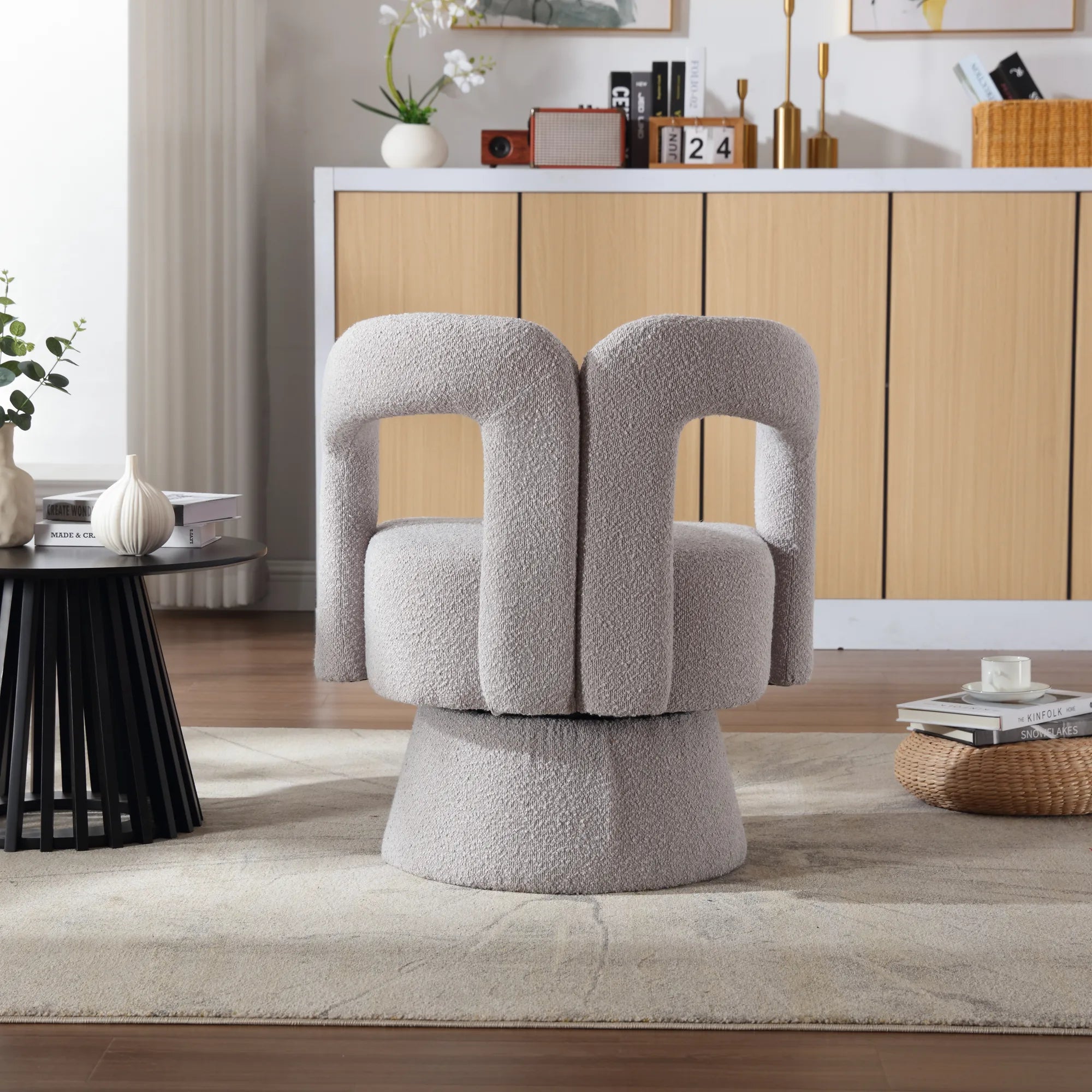 360° Swivel Cuddle Barrel Accent Chair With Fluffy Fabric