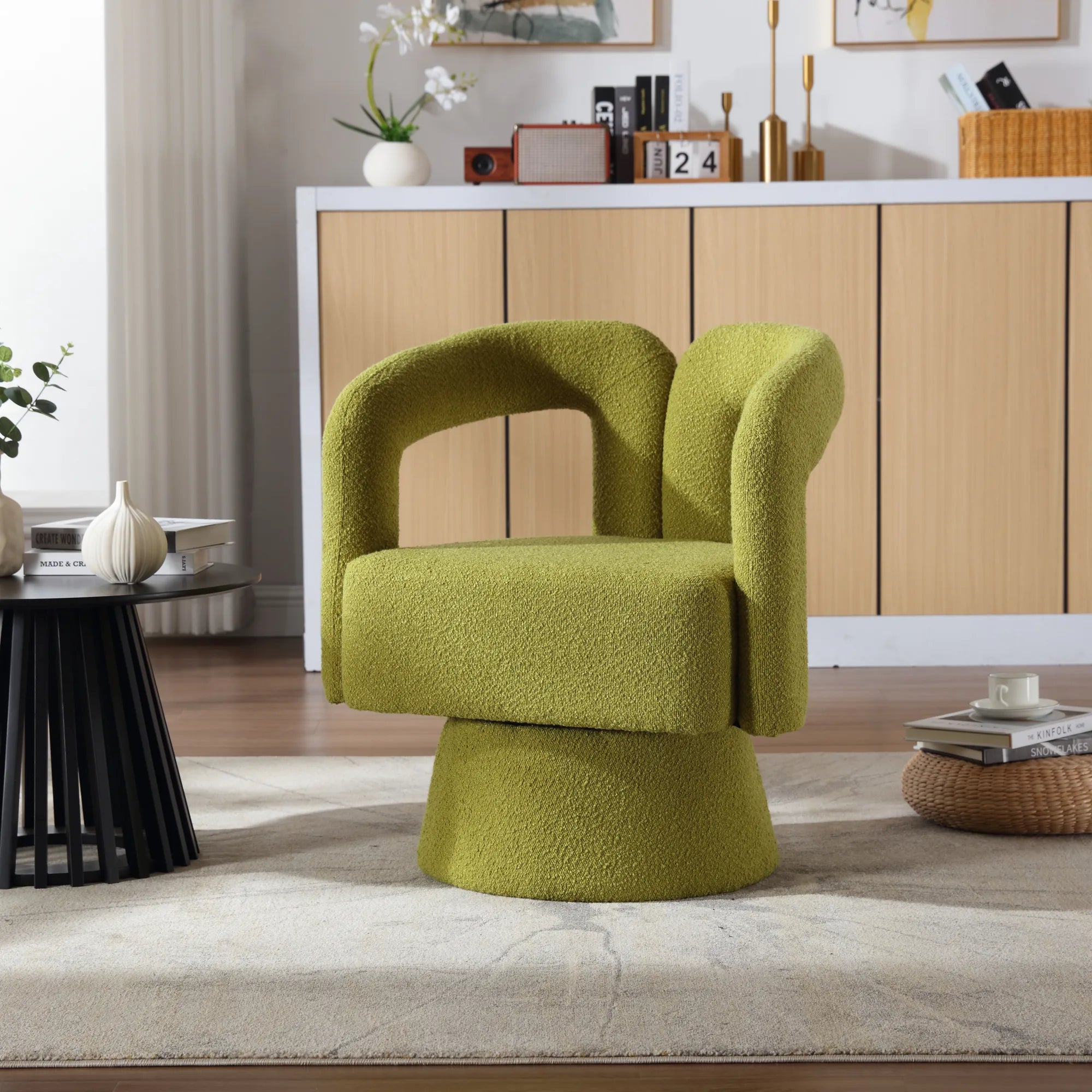 360° Swivel Cuddle Barrel Accent Chair With Fluffy Fabric