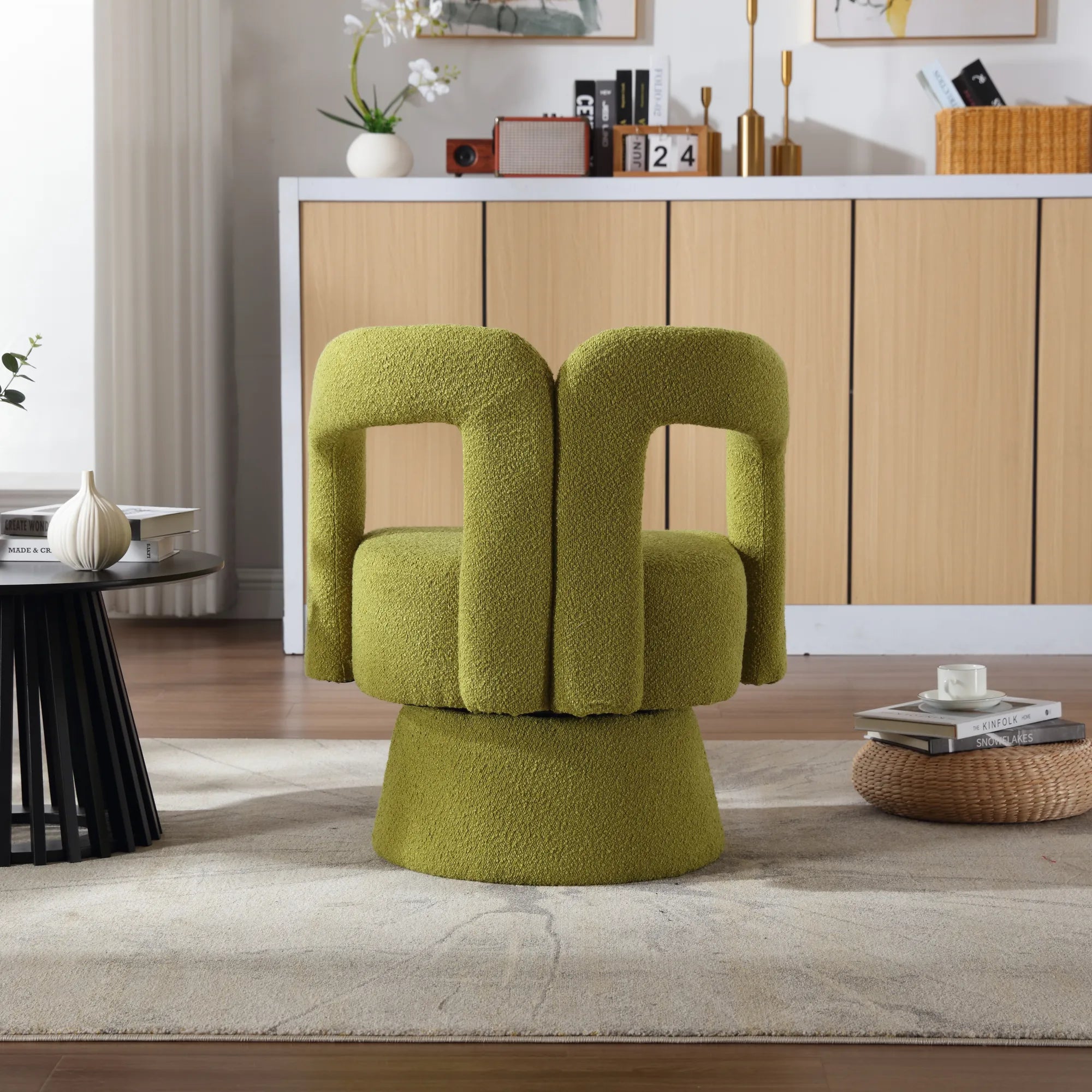 360° Swivel Cuddle Barrel Accent Chair With Fluffy Fabric
