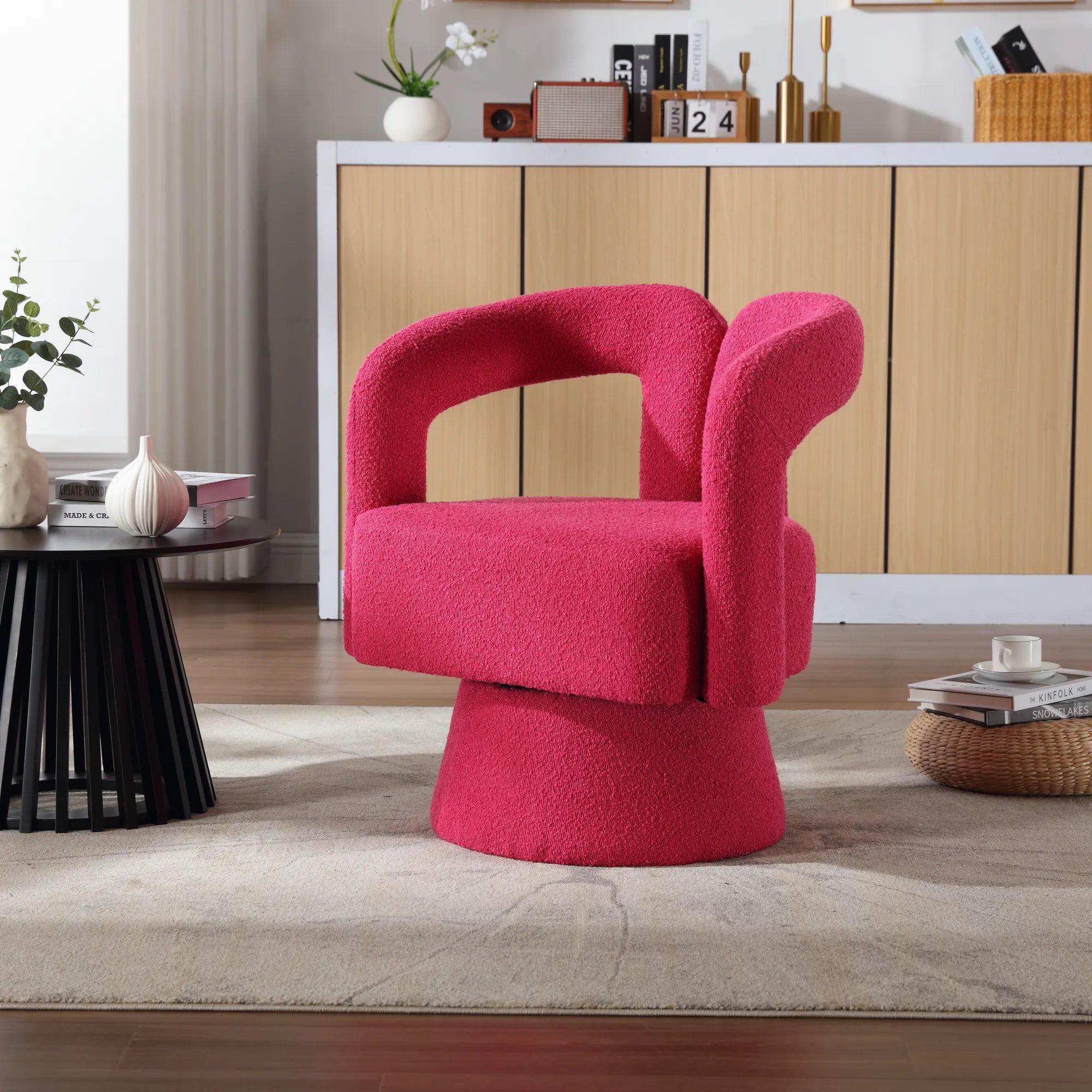 360° Swivel Cuddle Barrel Accent Chair With Fluffy Fabric