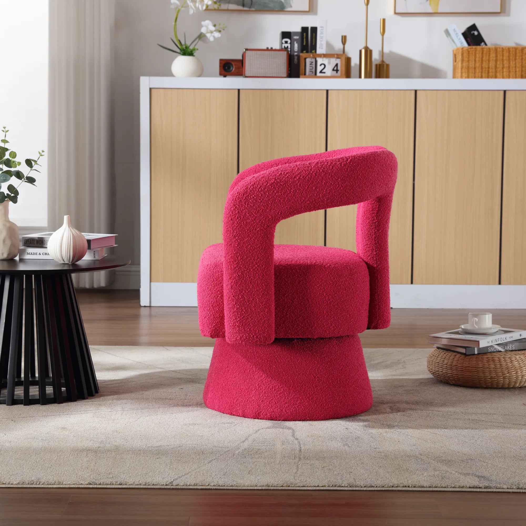 360° Swivel Cuddle Barrel Accent Chair With Fluffy Fabric
