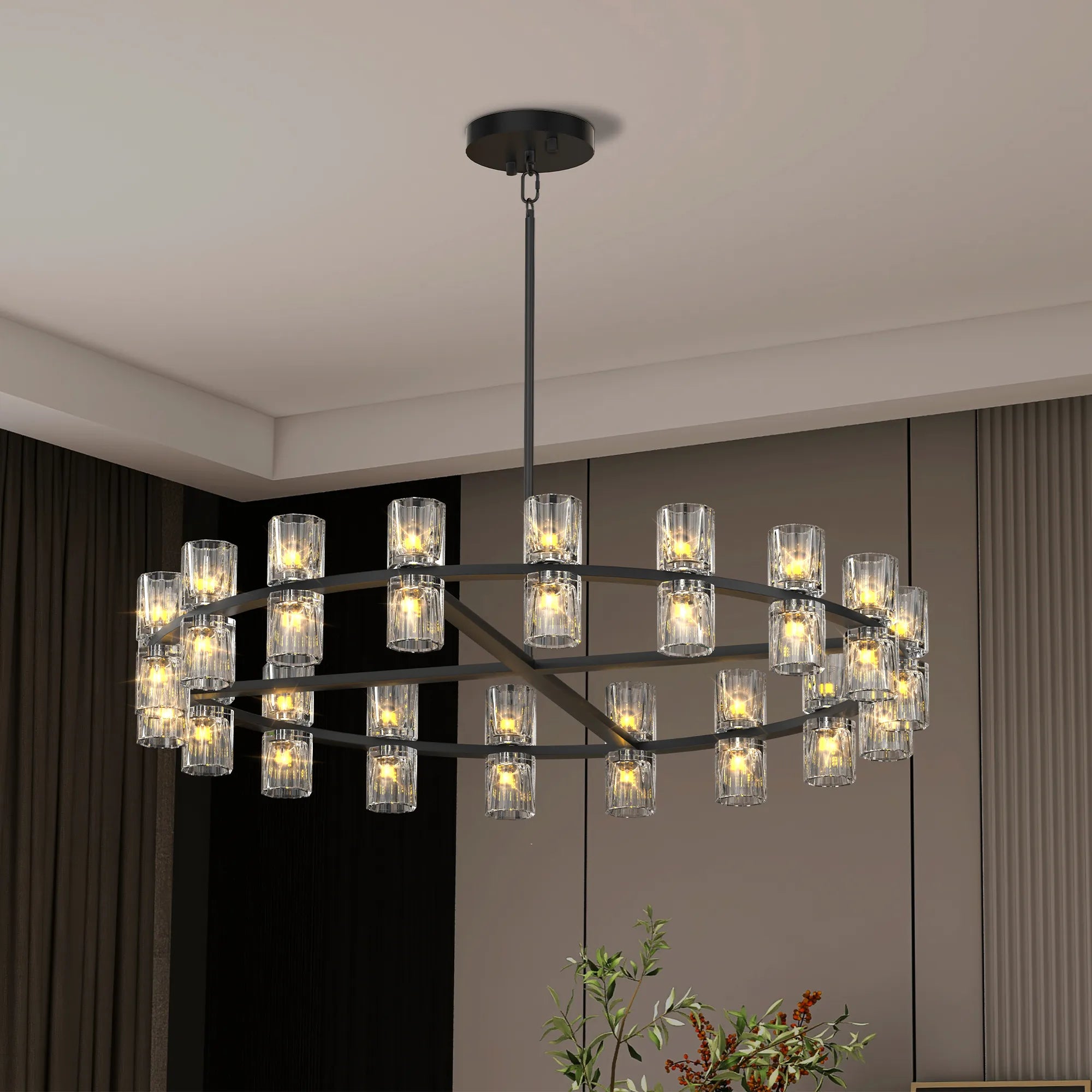 36” Modern Round Crystal Chandelier