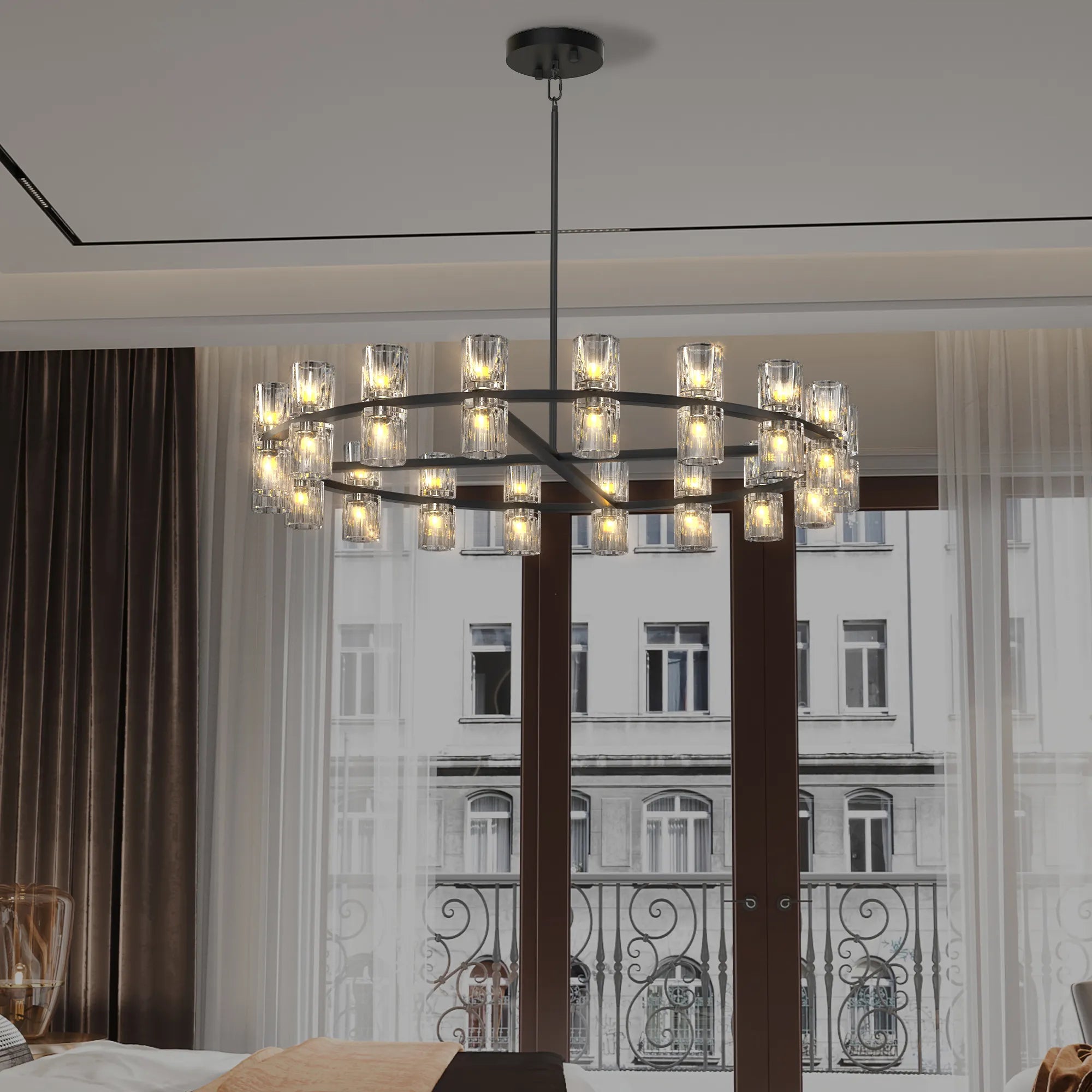 36” Modern Round Crystal Chandelier