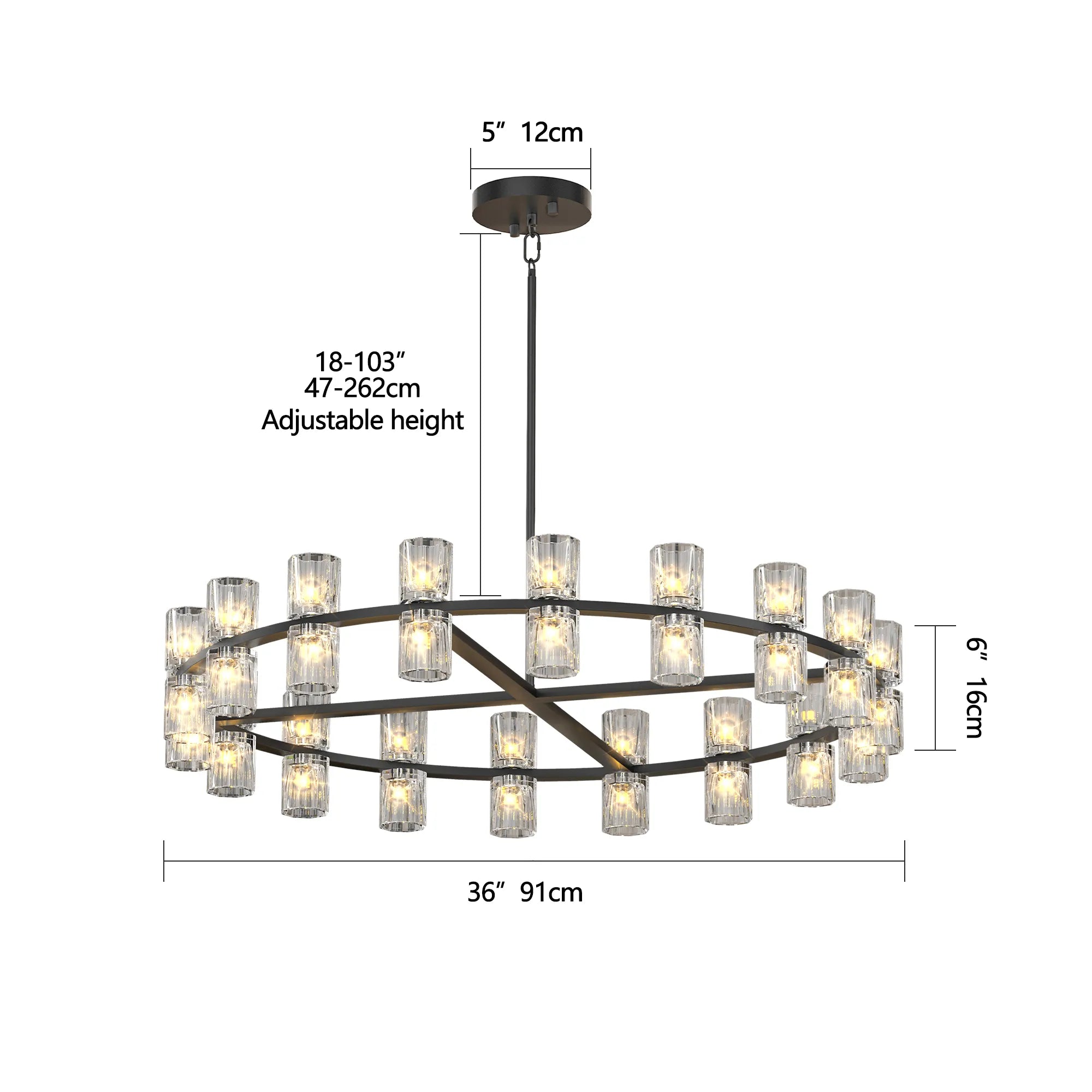 36” Modern Round Crystal Chandelier
