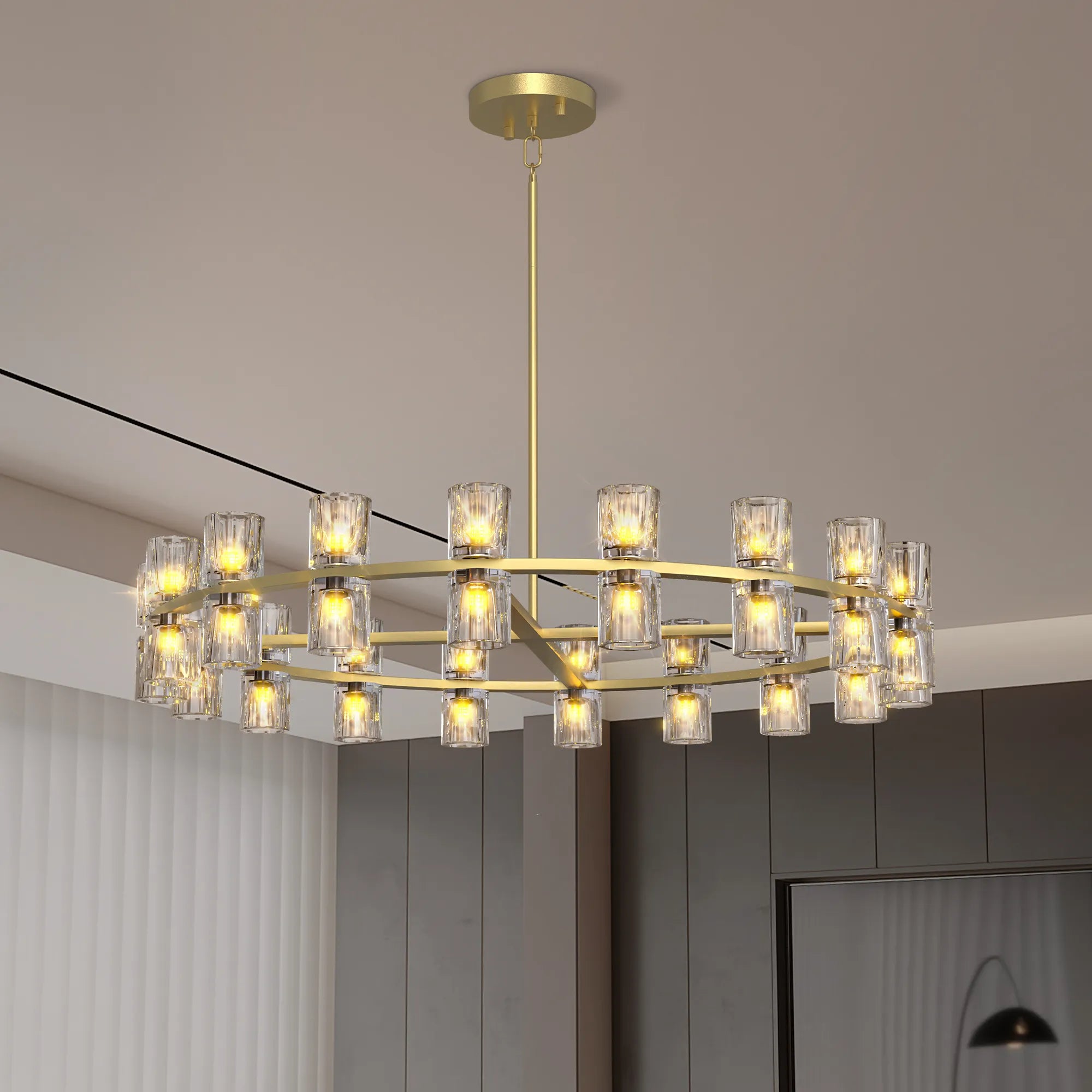 36” Modern Round Crystal Chandelier