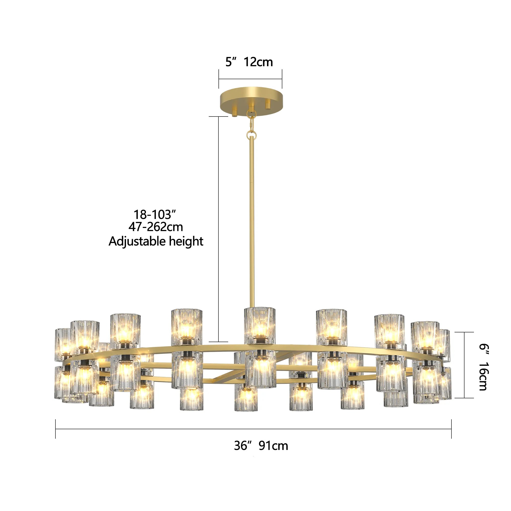 36” Modern Round Crystal Chandelier