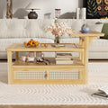 38" Stylish Coffee Table With Rattan Drawer