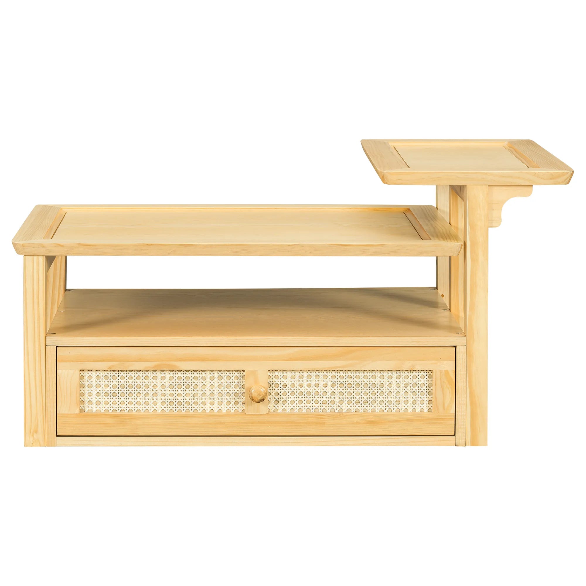 38" Stylish Coffee Table With Rattan Drawer
