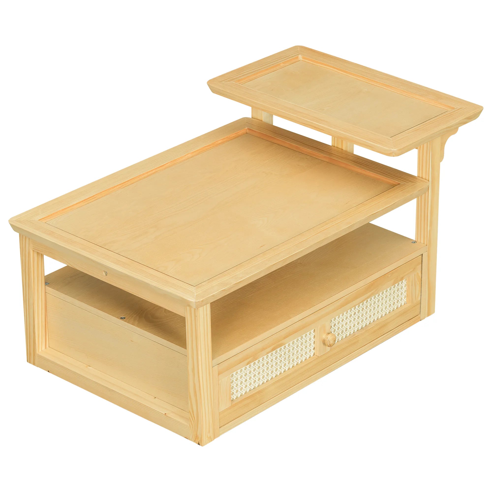 38" Stylish Coffee Table With Rattan Drawer