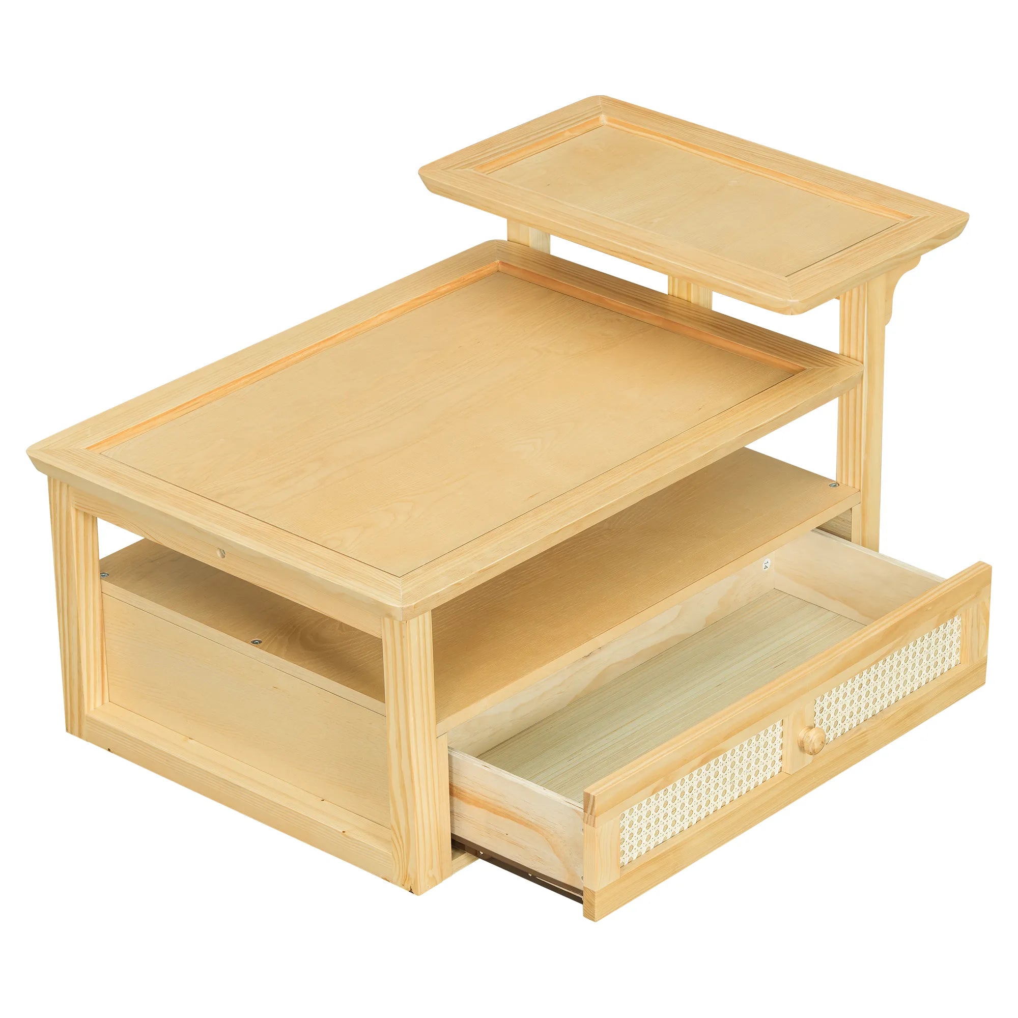 38" Stylish Coffee Table With Rattan Drawer