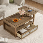38" Stylish Coffee Table With Rattan Drawer