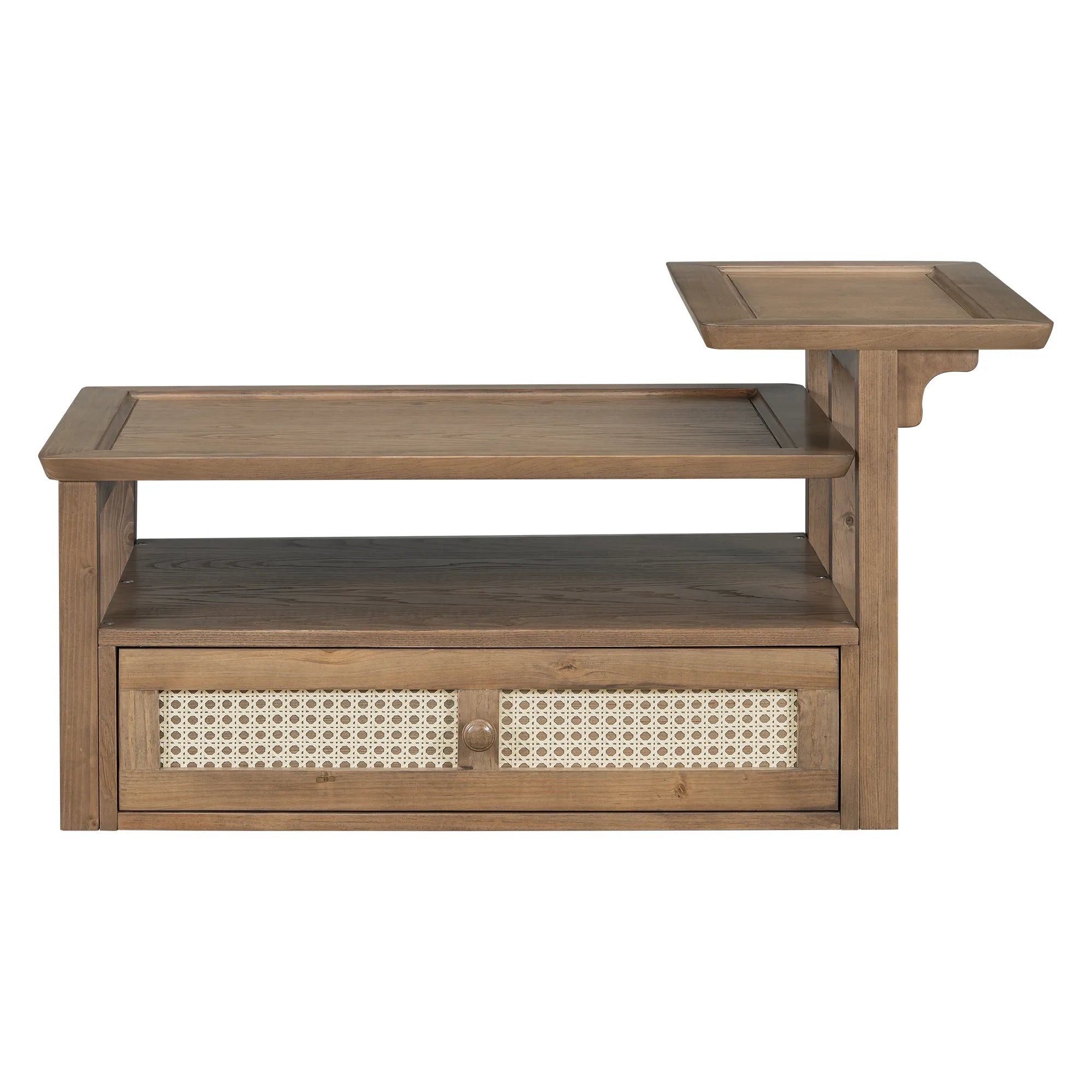 38" Stylish Coffee Table With Rattan Drawer