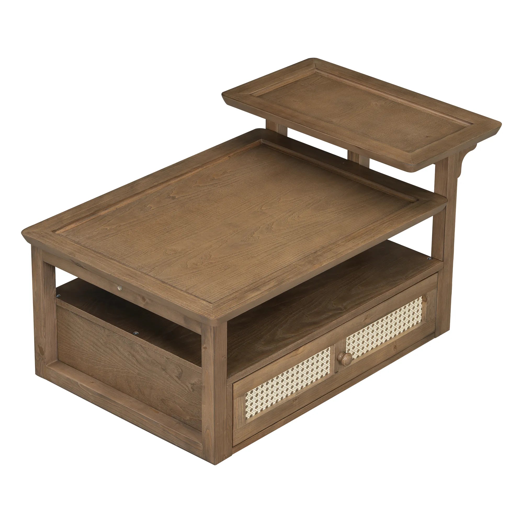 38" Stylish Coffee Table With Rattan Drawer