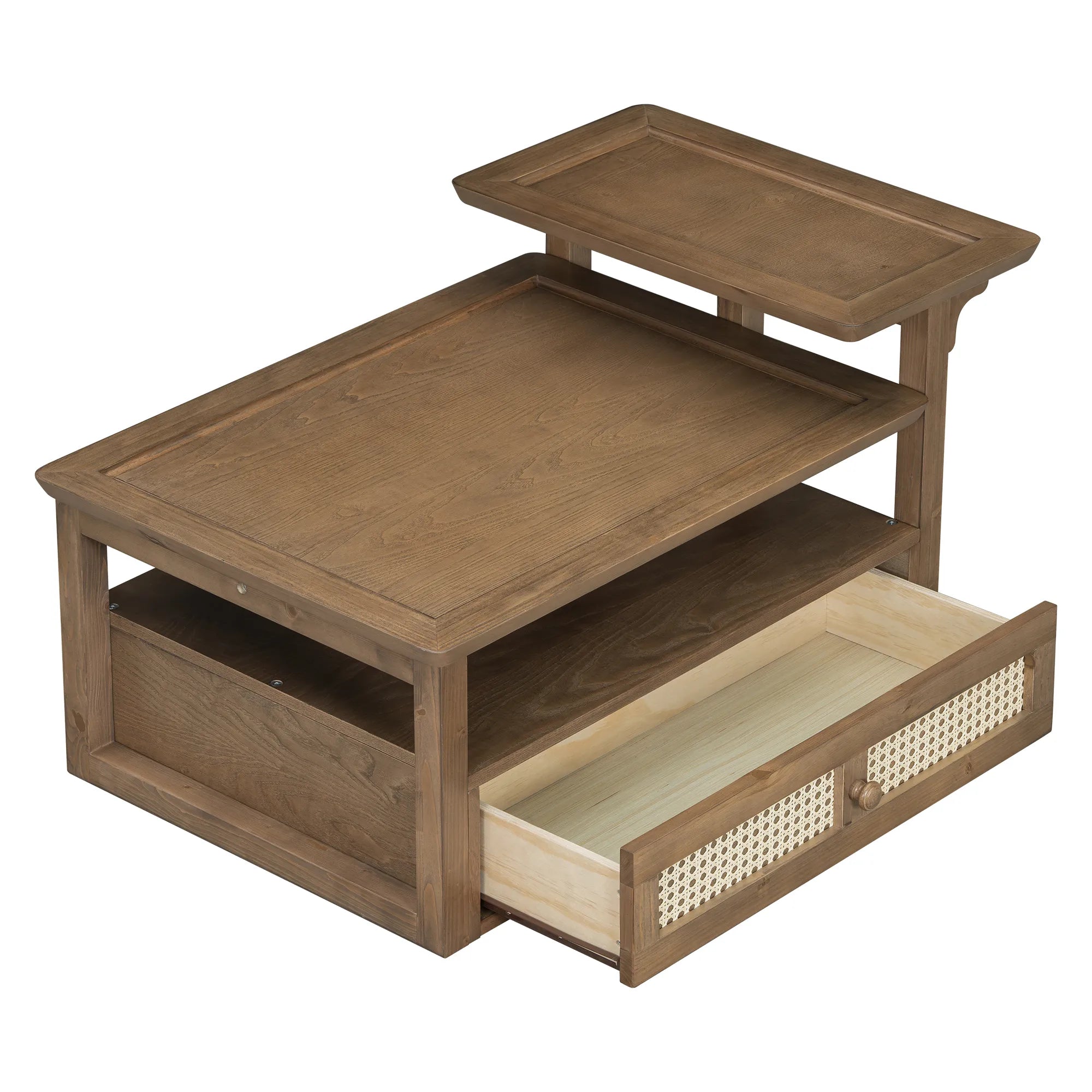 38" Stylish Coffee Table With Rattan Drawer