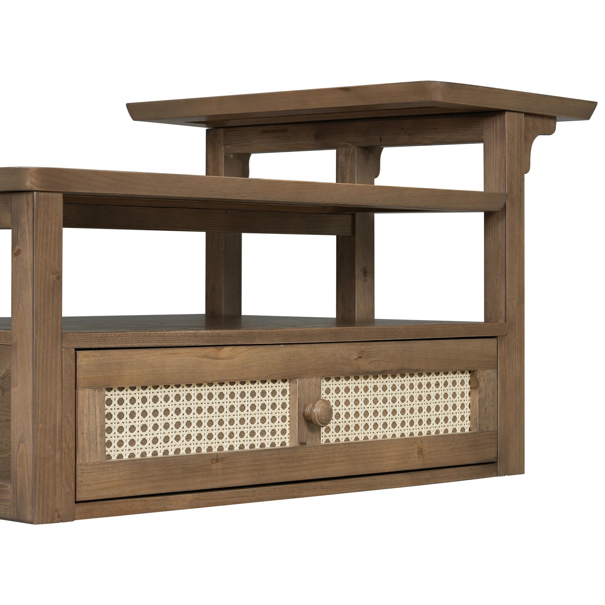 38" Stylish Coffee Table With Rattan Drawer