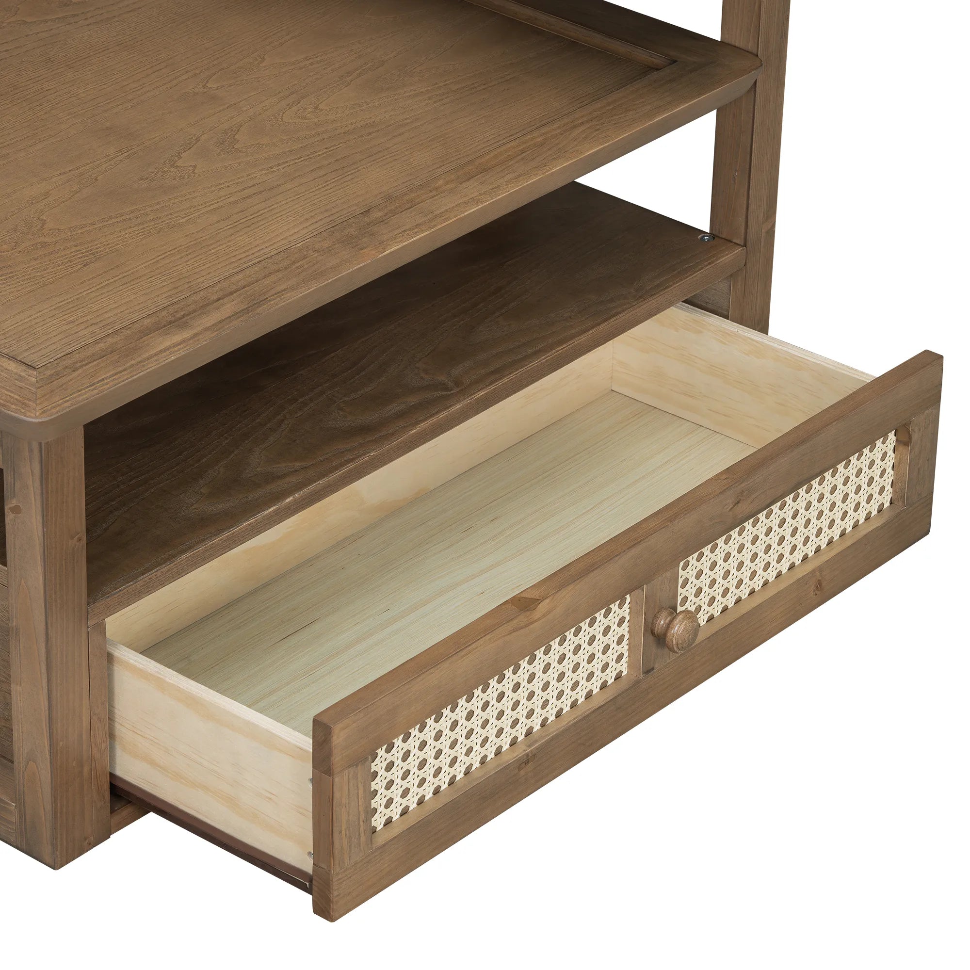 38" Stylish Coffee Table With Rattan Drawer