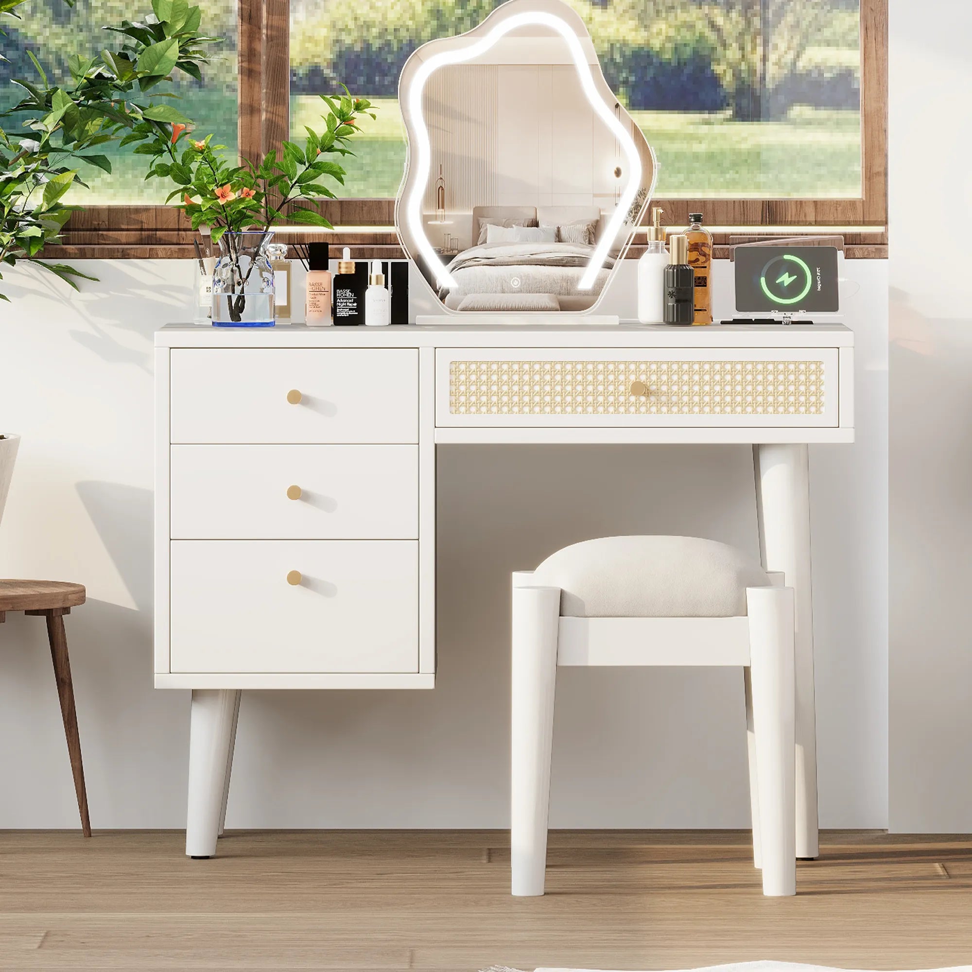 39” Boho Makeup Vanity Set with Stool