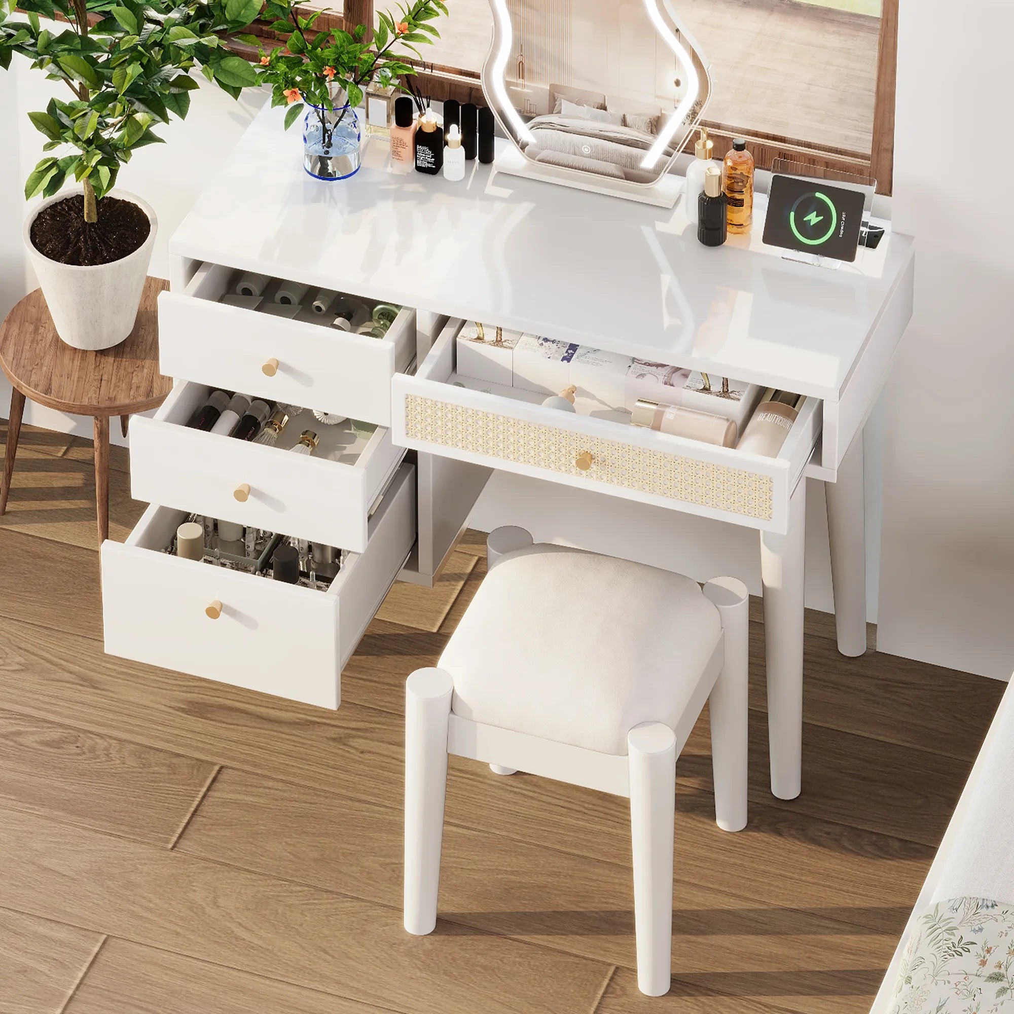 39” Boho Makeup Vanity Set with Stool