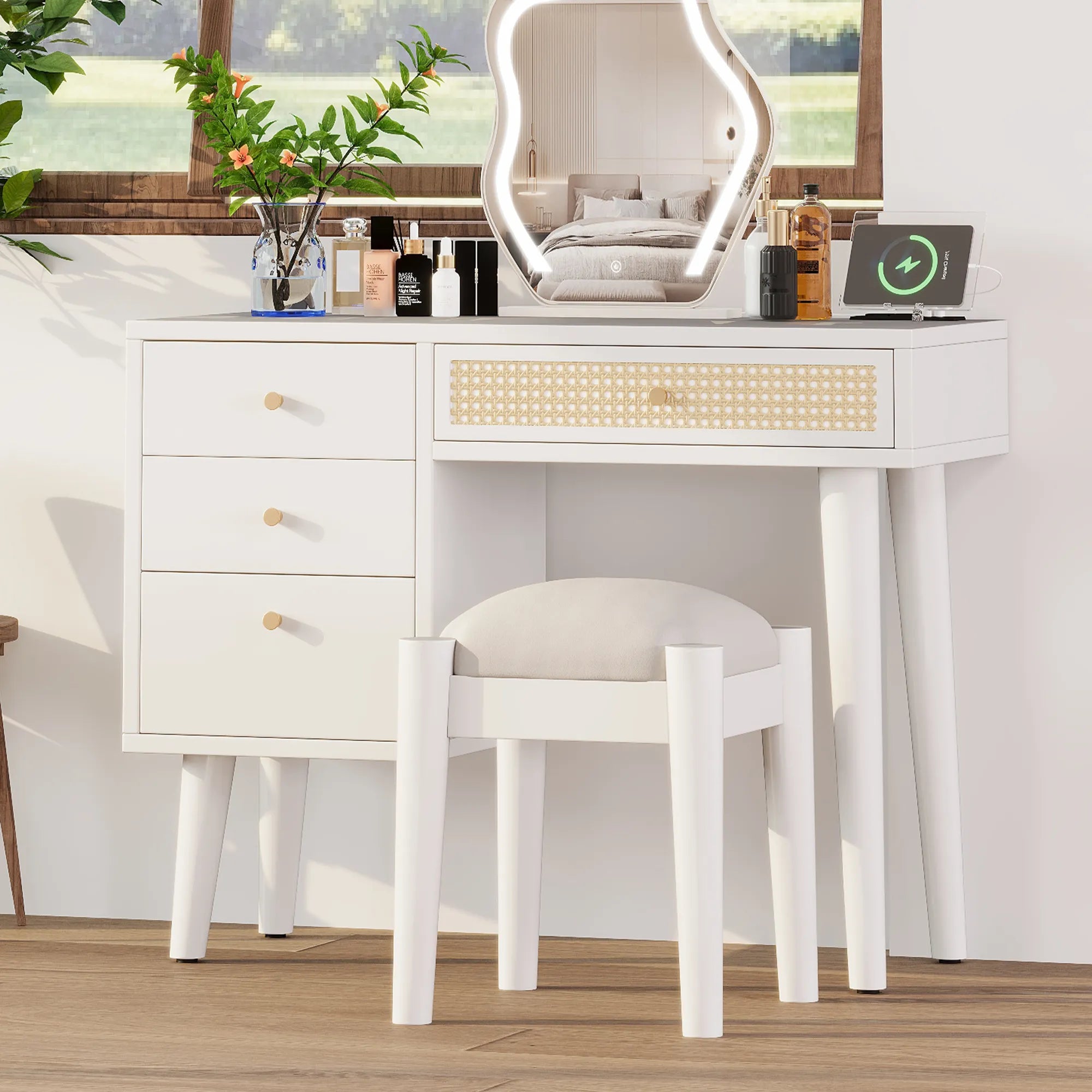 39” Boho Makeup Vanity Set with Stool