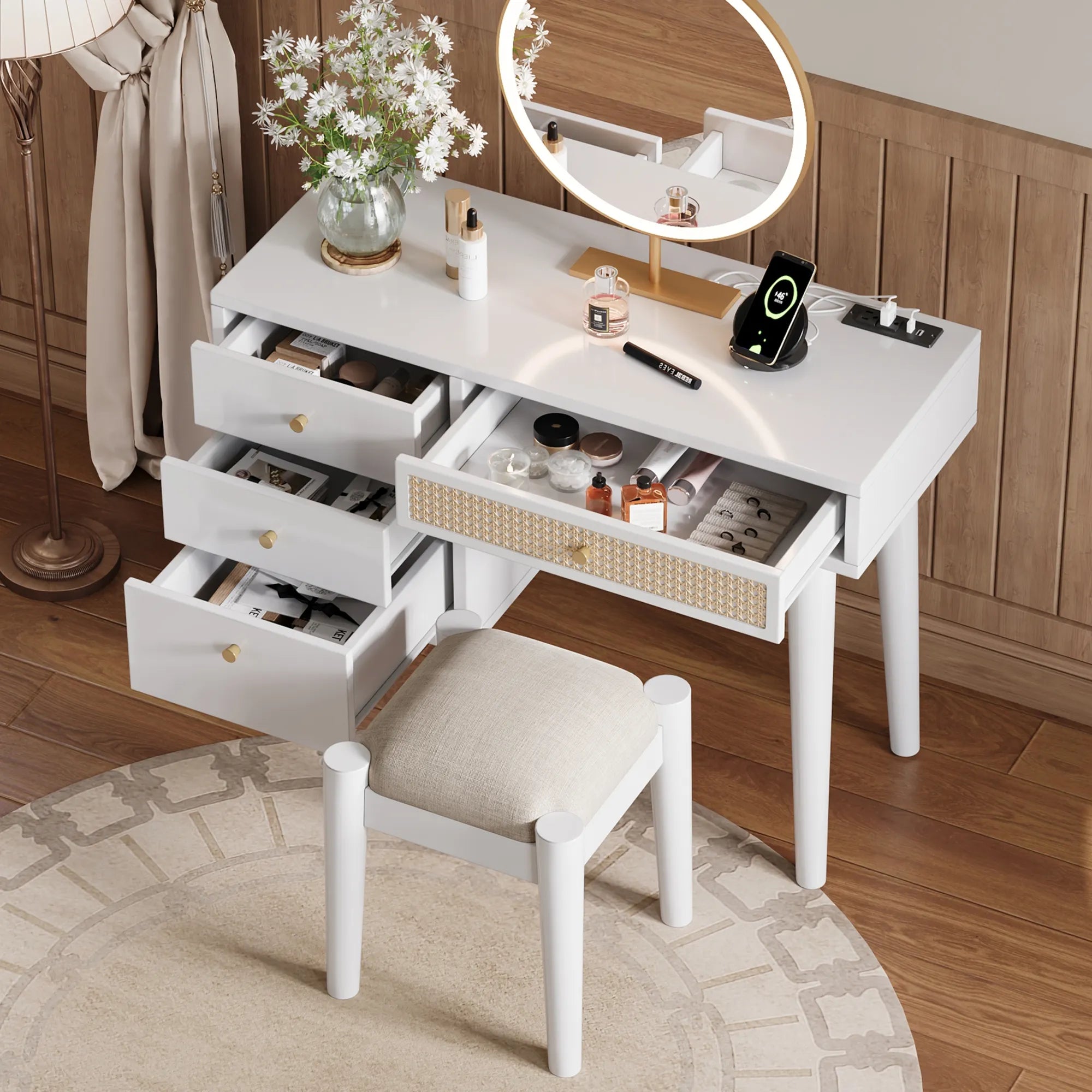 39” Boho Makeup Vanity Set with Stool