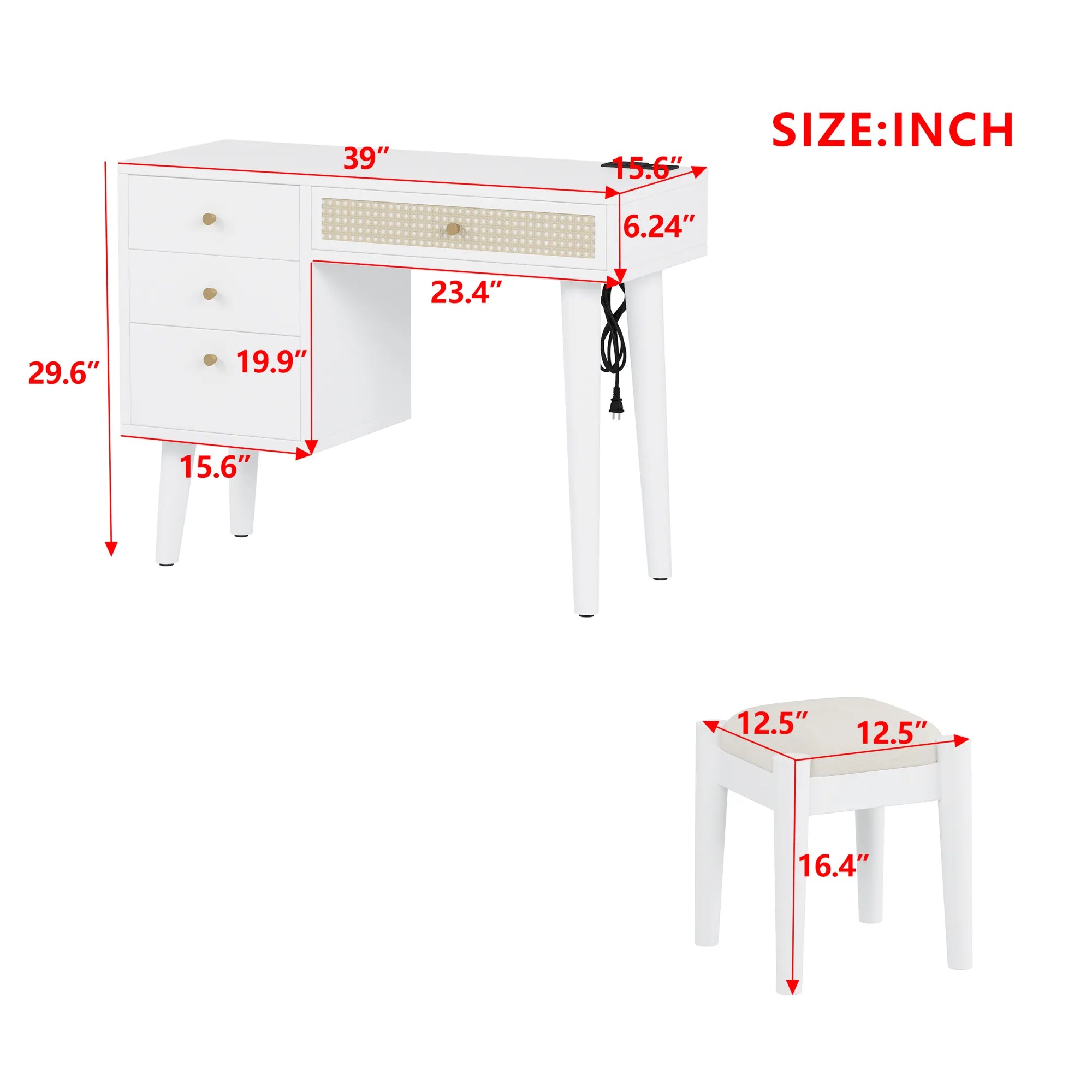 39” Boho Makeup Vanity Set with Stool