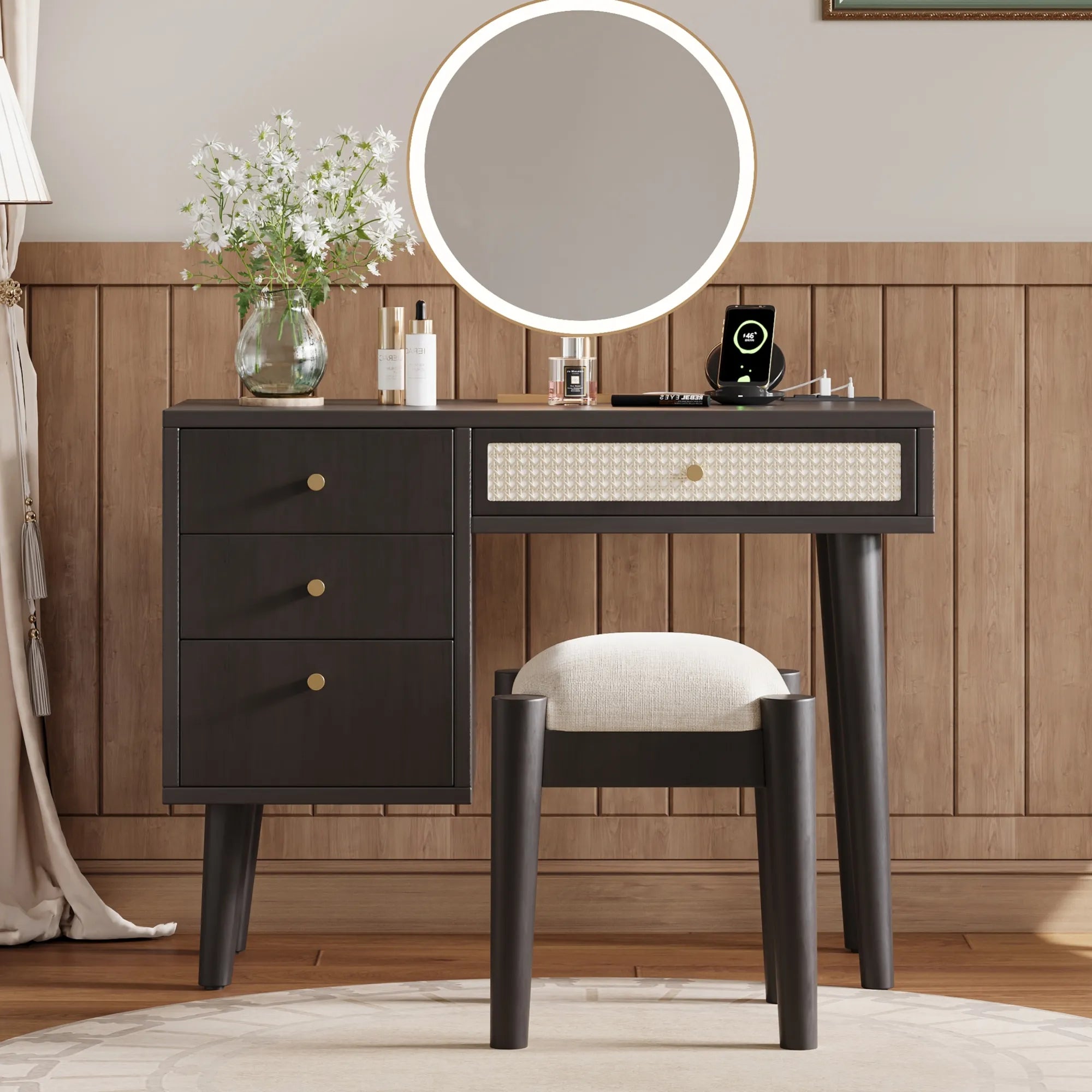 39” Boho Makeup Vanity Set with Stool