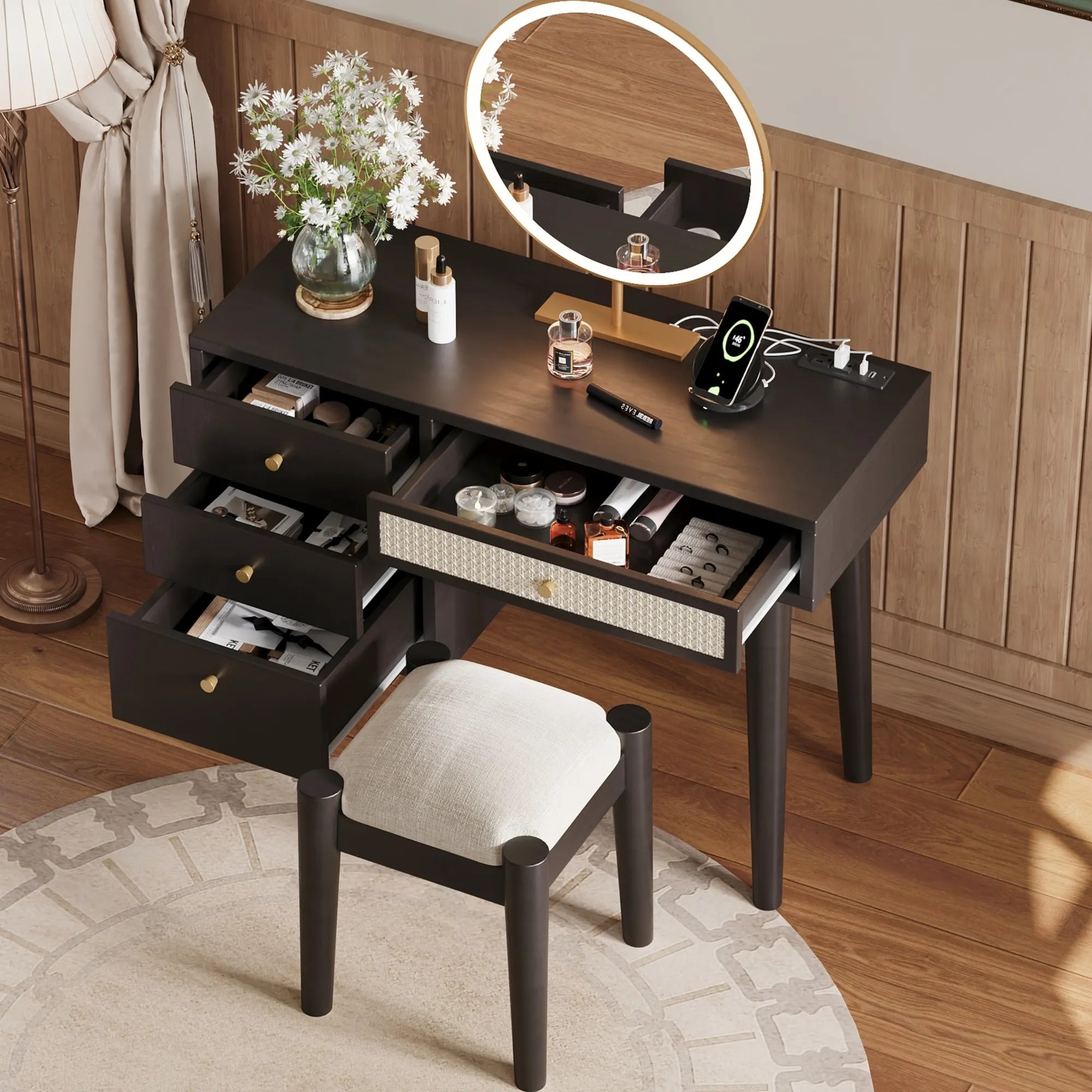 39” Boho Makeup Vanity Set with Stool