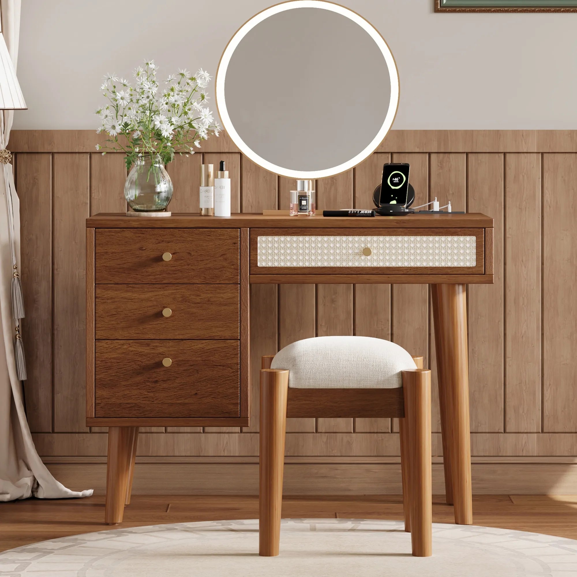 39” Boho Makeup Vanity Set with Stool