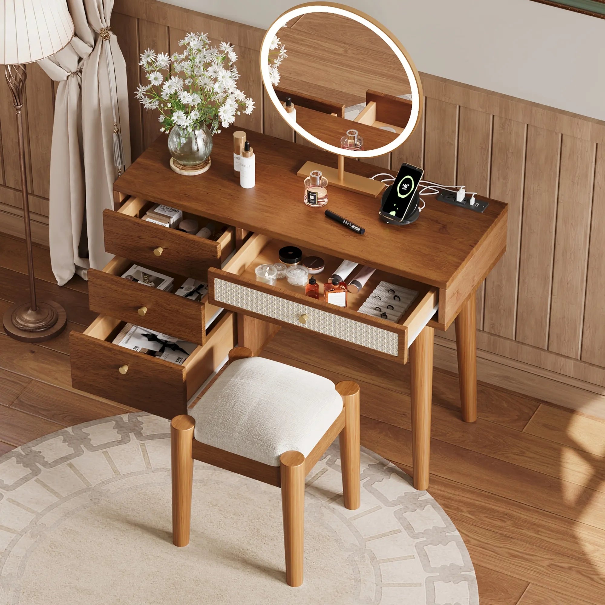 39” Boho Makeup Vanity Set with Stool