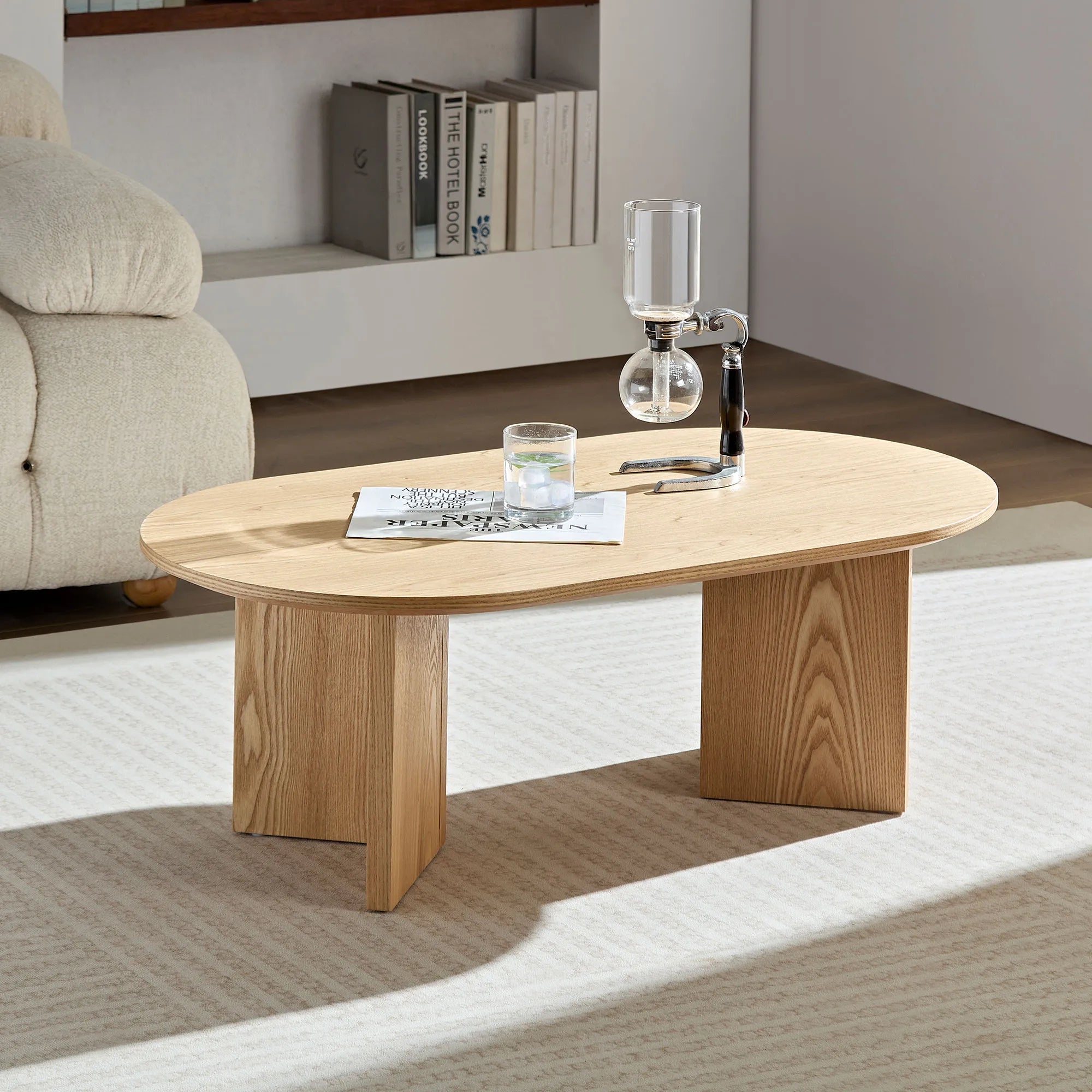 39" Modern MDF Oval Coffee Table With Sturdy Pedestal